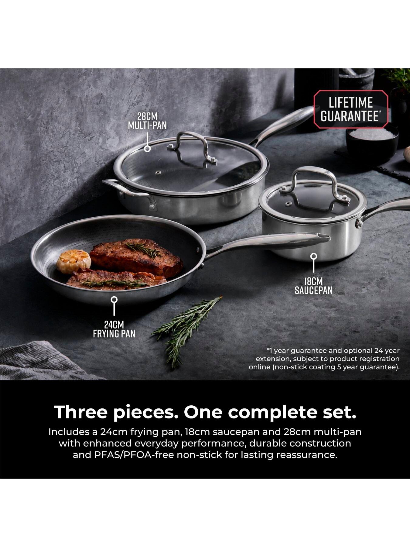 Image 2 of 6 of Tower Ti-Clad 3 Piece Essential Pan Set, 18cm Saucepan, 24cm Frying Pan, 28cm Multi-Pan