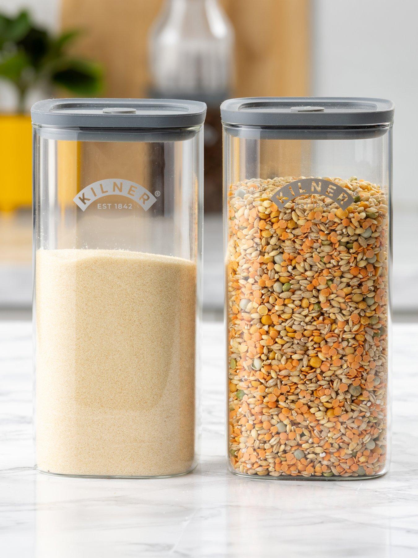 Image 1 of 4 of KILNER Fresh Storage 1.5L&nbsp;Square Jar&nbsp;Set of&nbsp;2