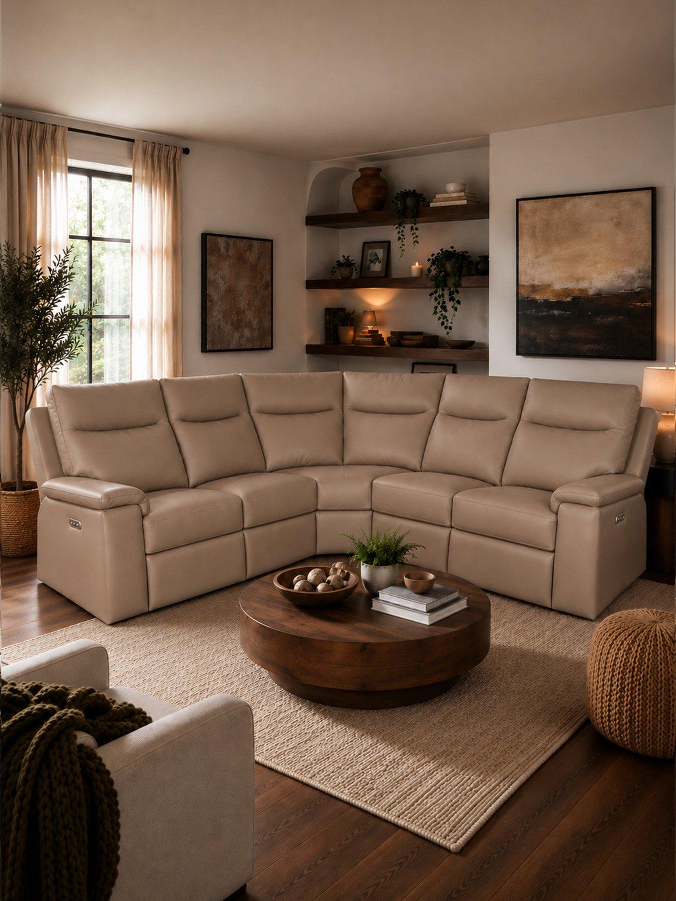 Aspire Marlowe Real Leather Power Recliner 2C2 Corner Sofa With Usb Charging - Taupe - Image 3