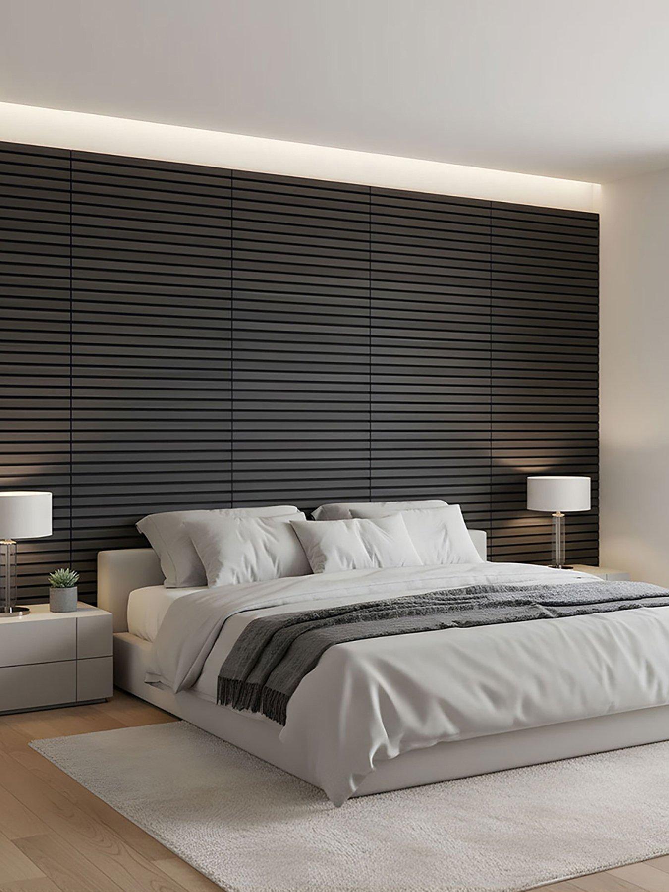 Image 4 of 7 of Living and Home 8-Pack Acoustic Wood Slat Wall Panels Black 30cm W x 60cm H