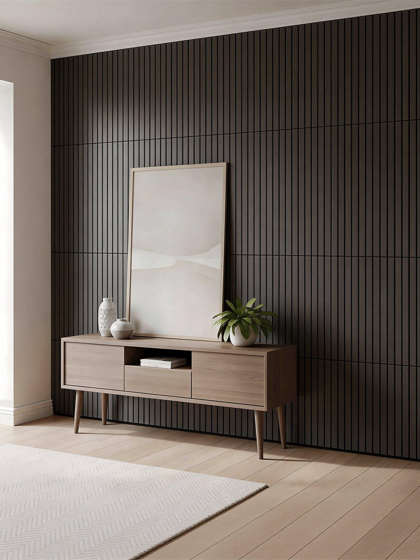 Image 5 of 7 of Living and Home 8-Pack Acoustic Wood Slat Wall Panels Black 30cm W x 60cm H