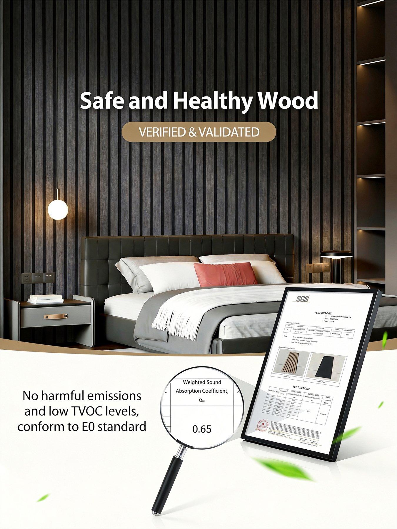 Image 6 of 7 of Living and Home 8-Pack Acoustic Wood Slat Wall Panels Black 30cm W x 60cm H
