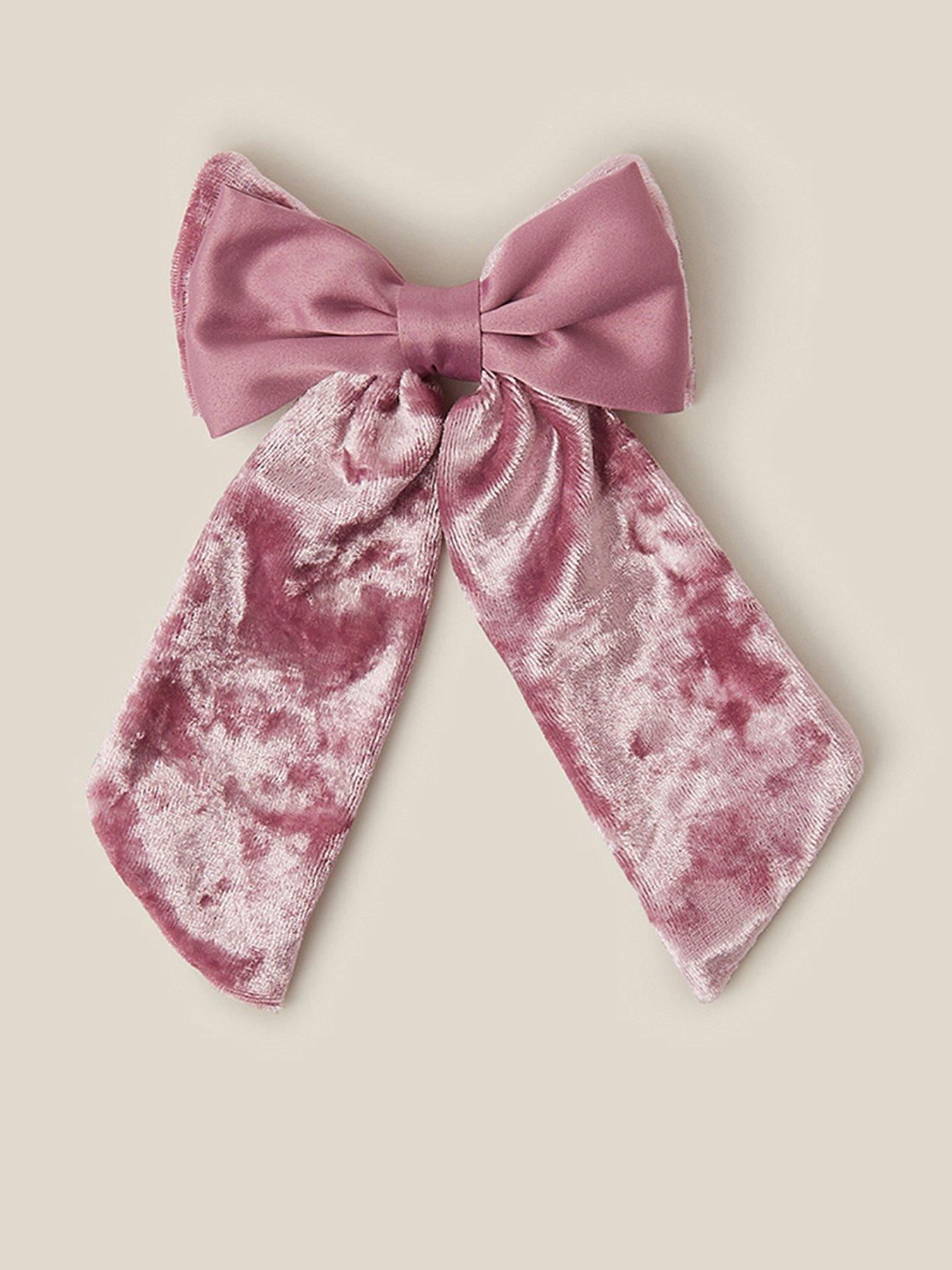 Image 1 of 3 of Monsoon Girls Velvet Mix Bow Hair Clip - Pink