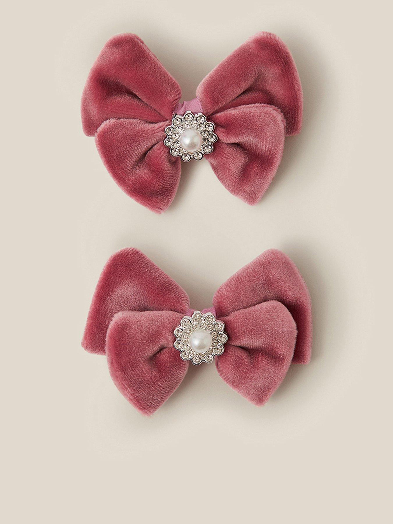 Image 1 of 2 of Monsoon Girls 2 Pack Velour Bow Hair Clips - Pink