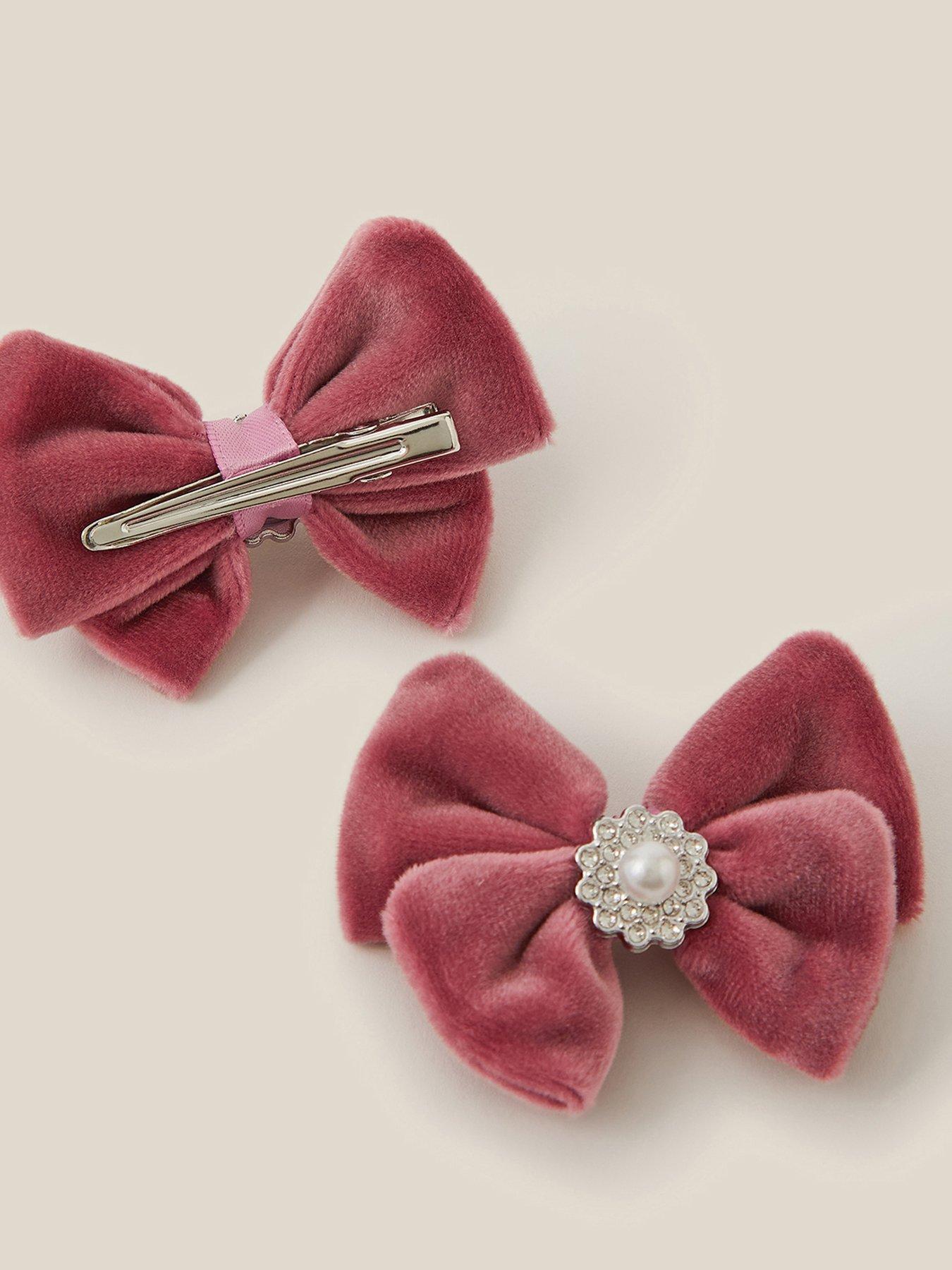 Image 2 of 2 of Monsoon Girls 2 Pack Velour Bow Hair Clips - Pink