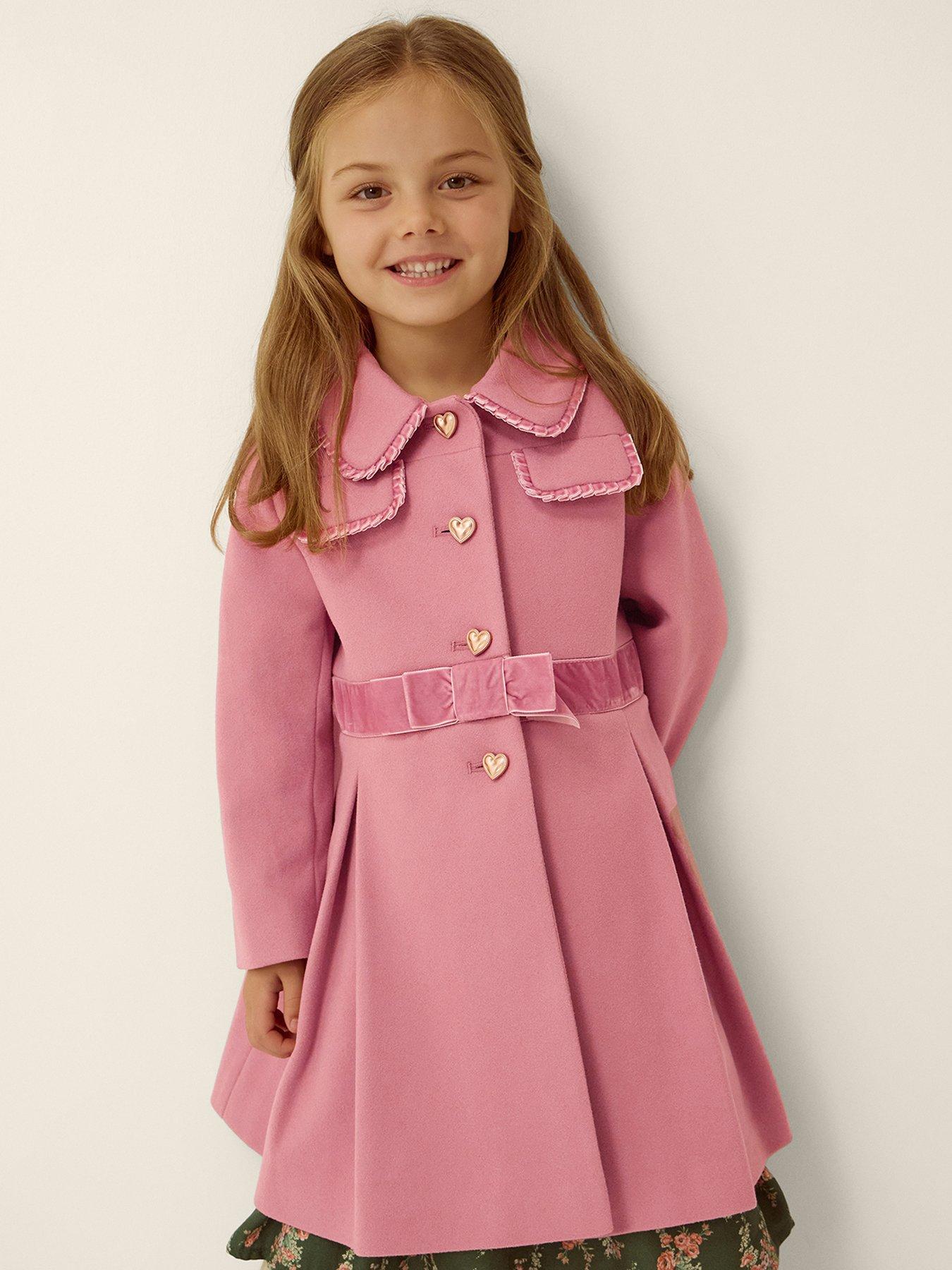 Image 1 of 4 of Monsoon Girls Smart Chantelle Contrast Coat - Pink