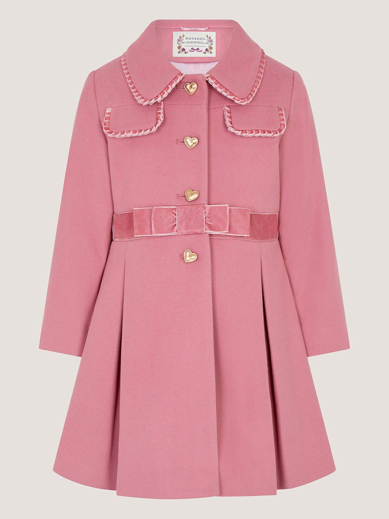 Image 2 of 4 of Monsoon Girls Smart Chantelle Contrast Coat - Pink