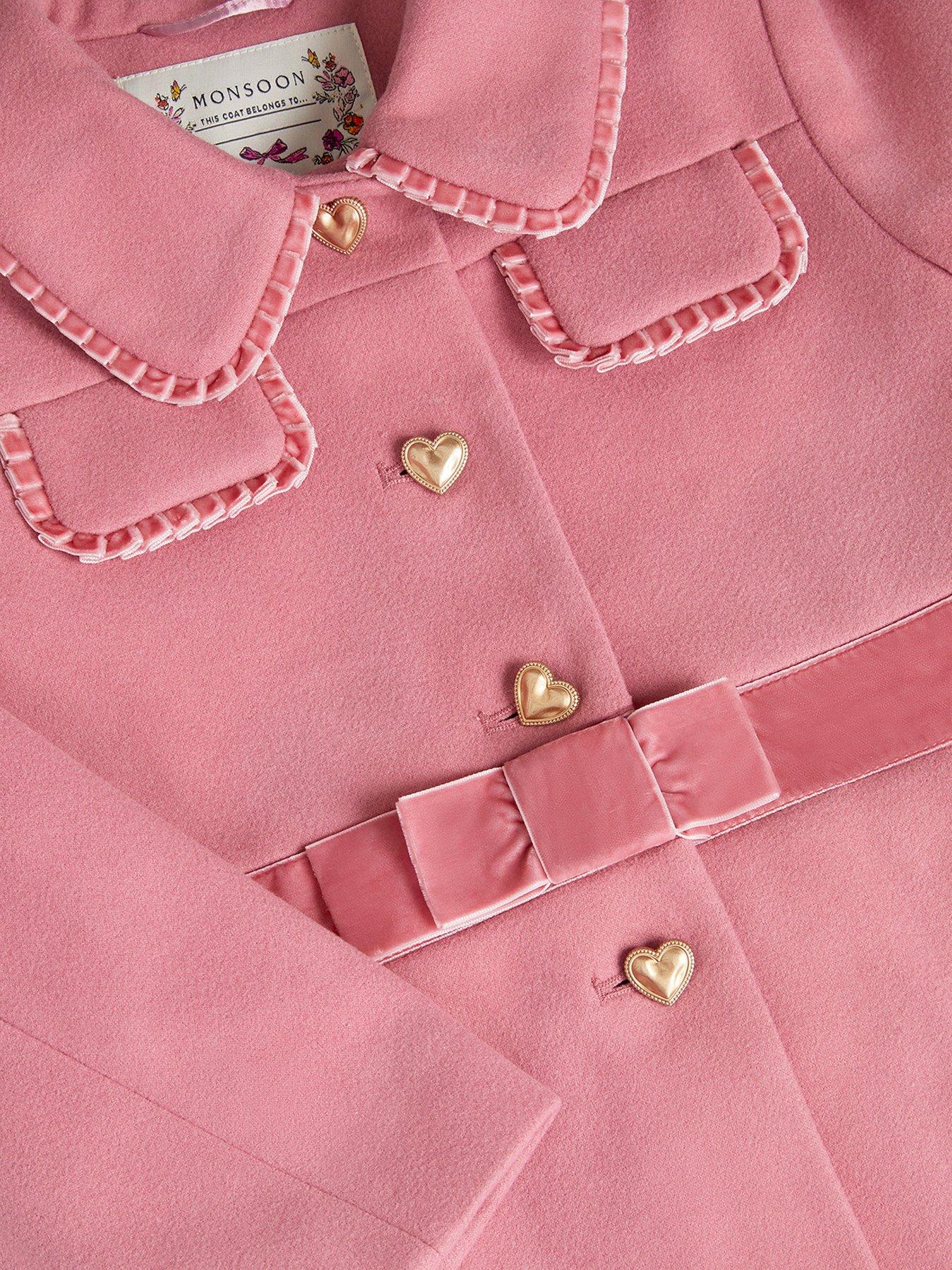 Image 4 of 4 of Monsoon Girls Smart Chantelle Contrast Coat - Pink