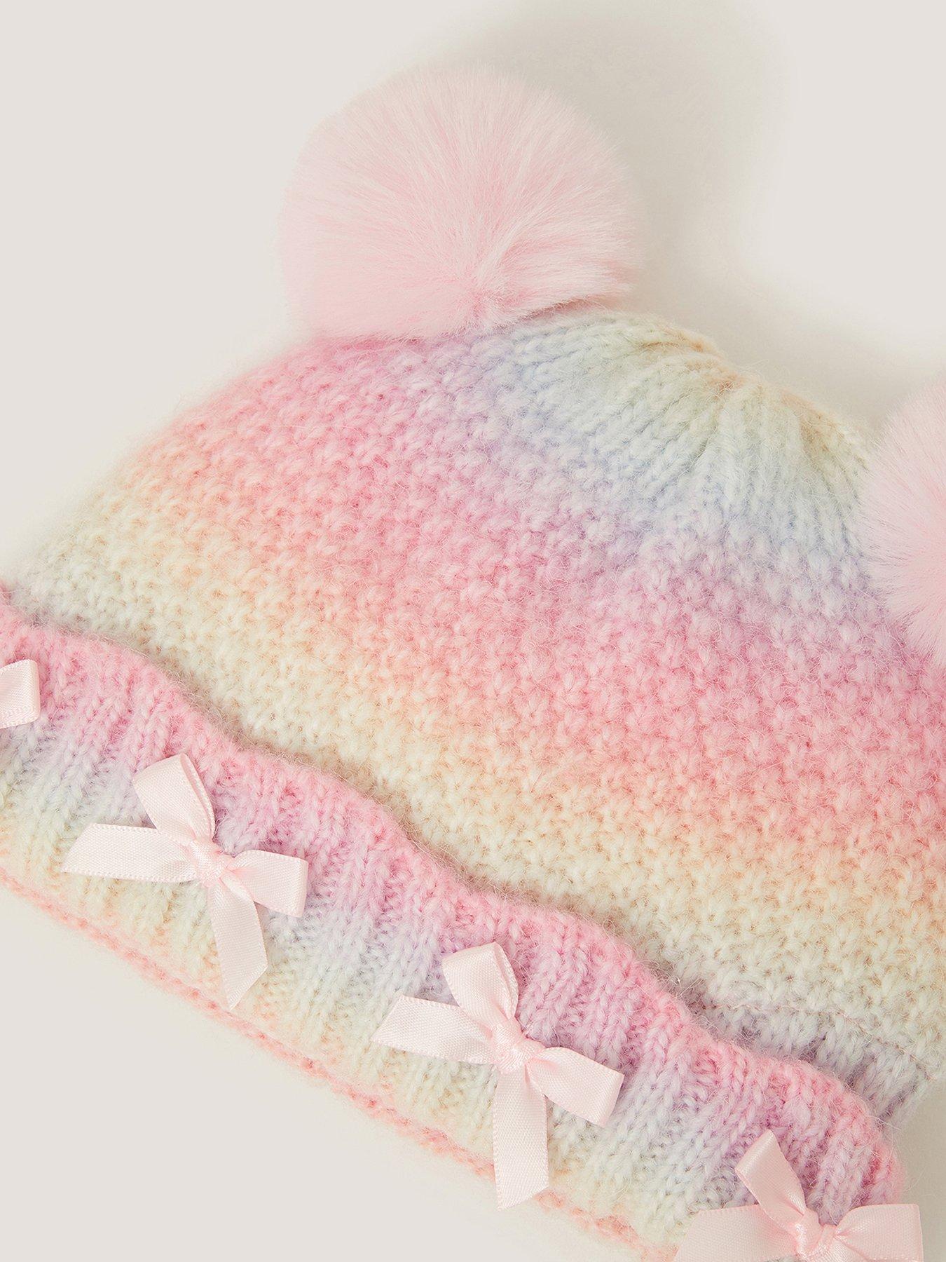 Image 3 of 3 of Monsoon Baby Girls Ombre Cable Pom-Pom Hat &amp; Mittens Set - Multi