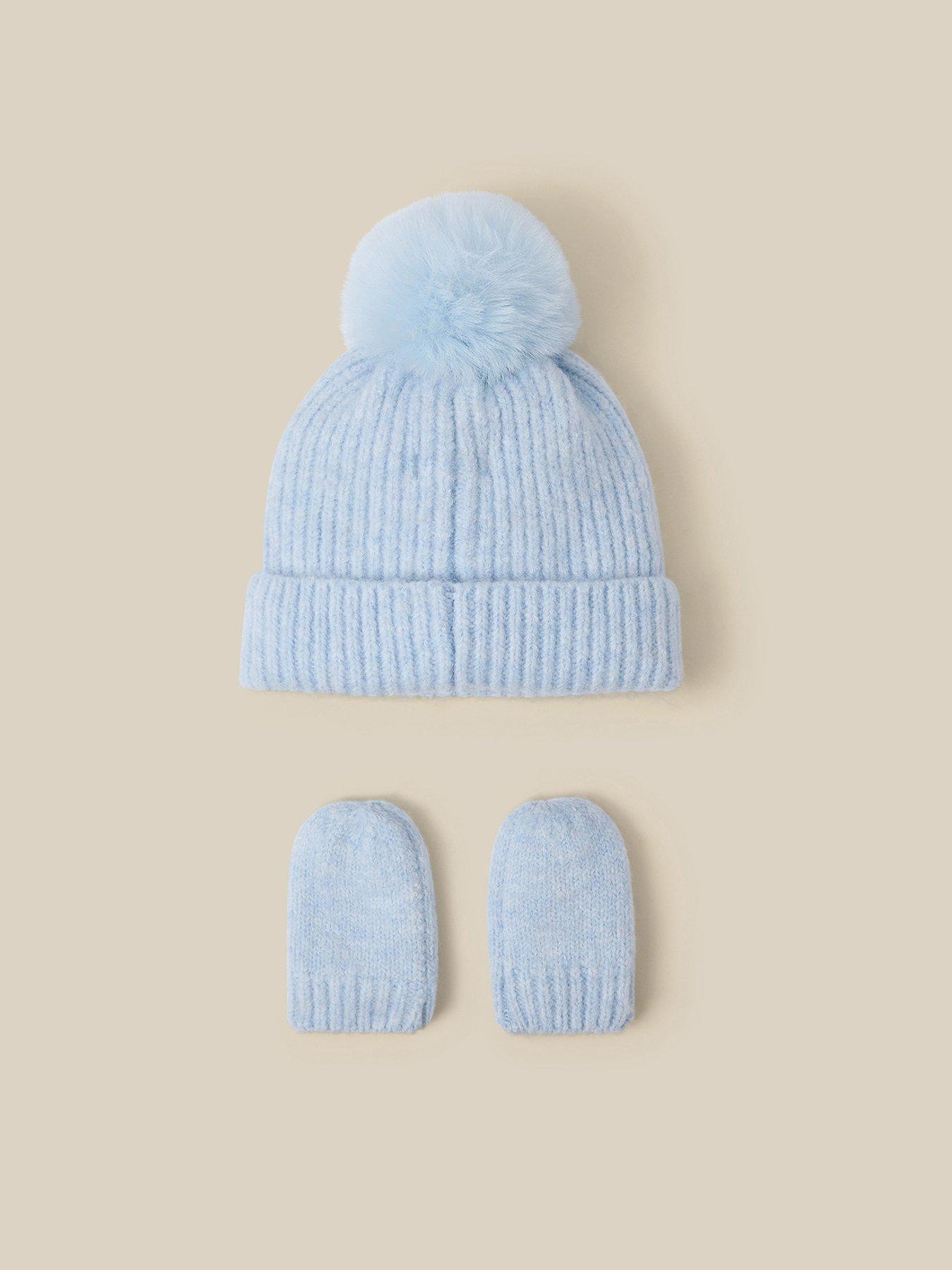 Image 2 of 3 of Monsoon Girls Bow Pom Pom Hat &amp; Gloves Set - Blue