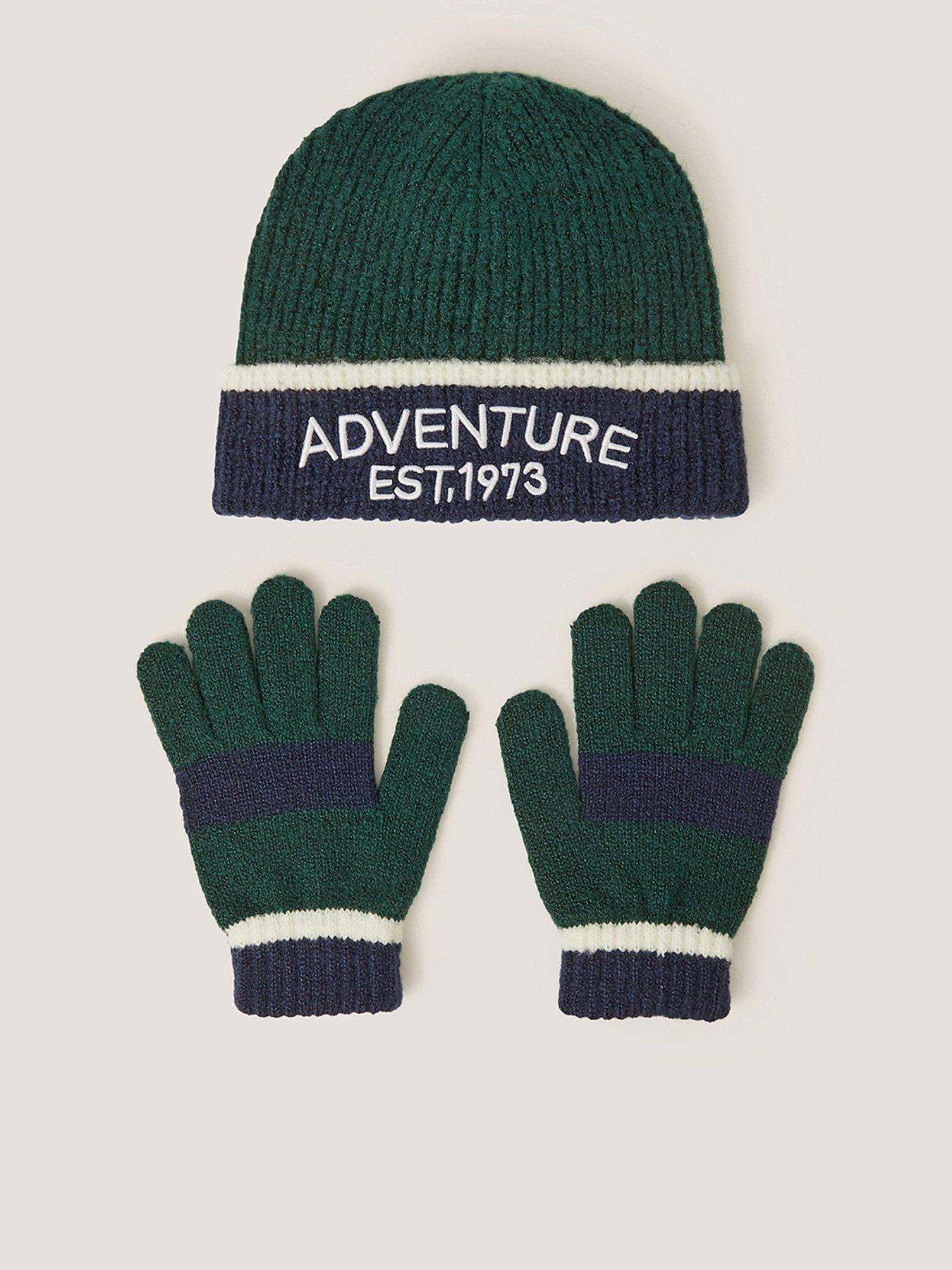 Monsoon Boys Colourblock Beanie And Gloves - Green