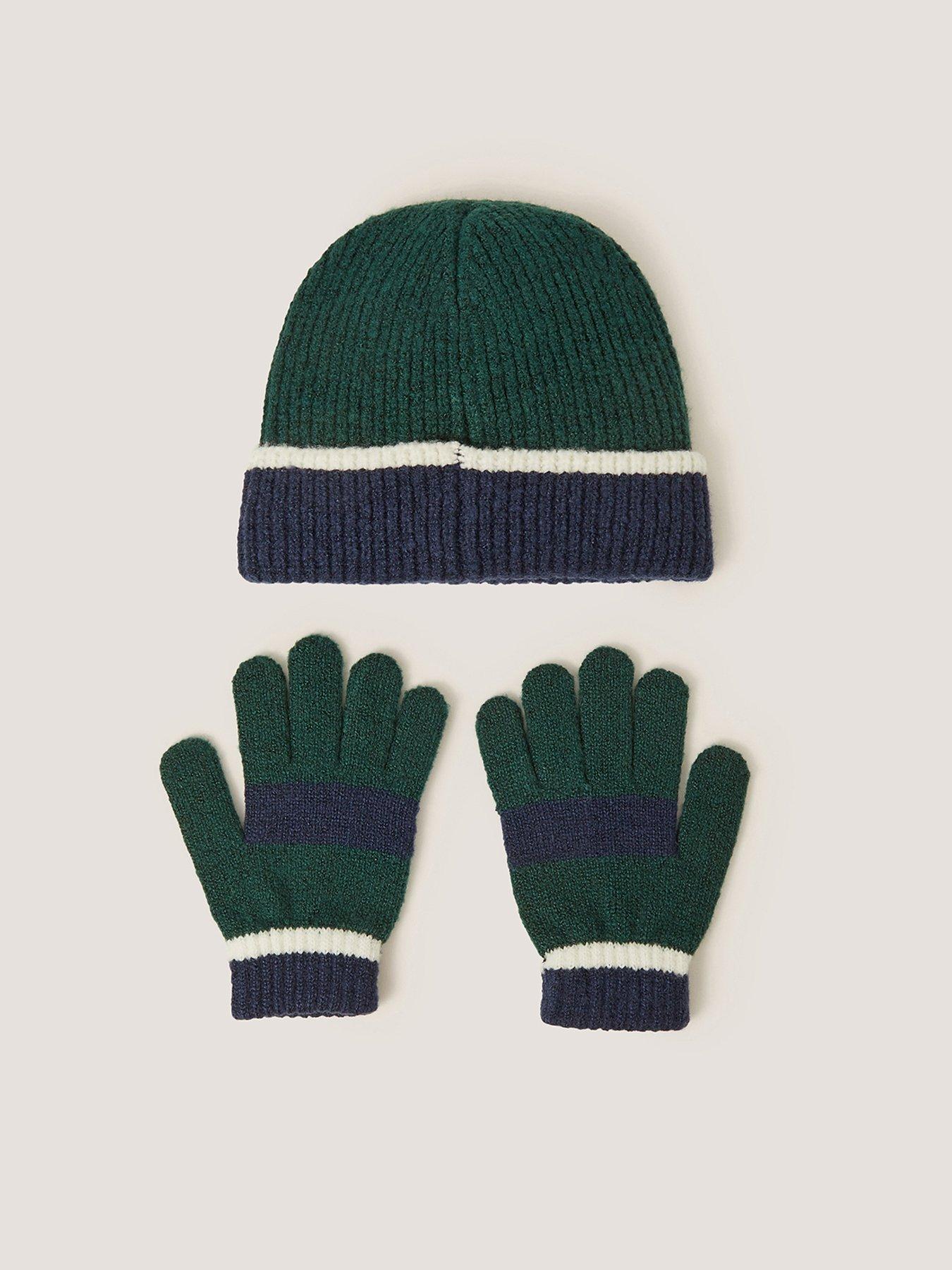 Image 2 of 3 of Monsoon Boys Colourblock Slogan Beanie And Gloves - Green