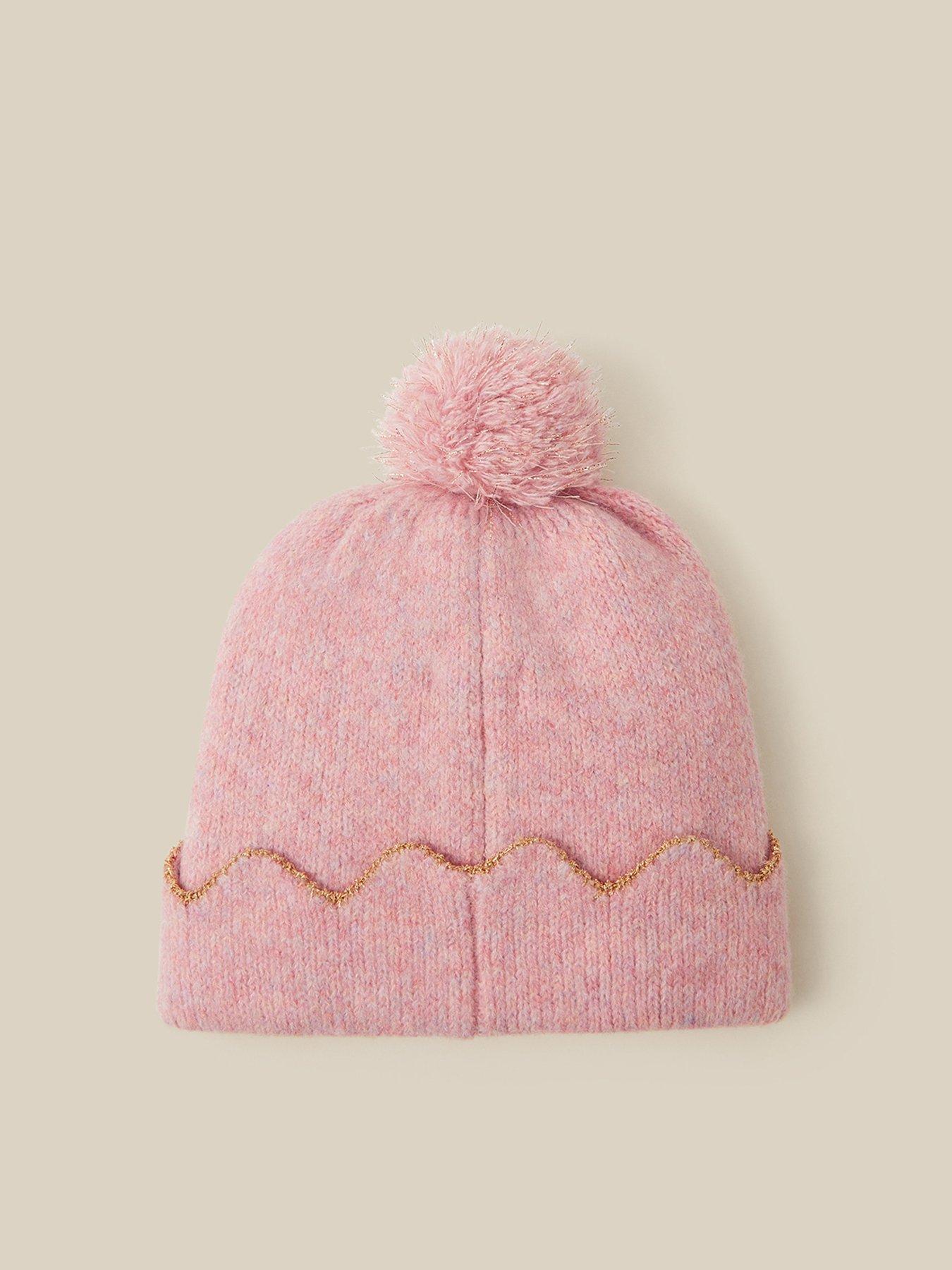 Image 2 of 3 of Monsoon Girls Embroidered Bow Pom-Pom Knitted Hat &amp; Scarf Set - Pink