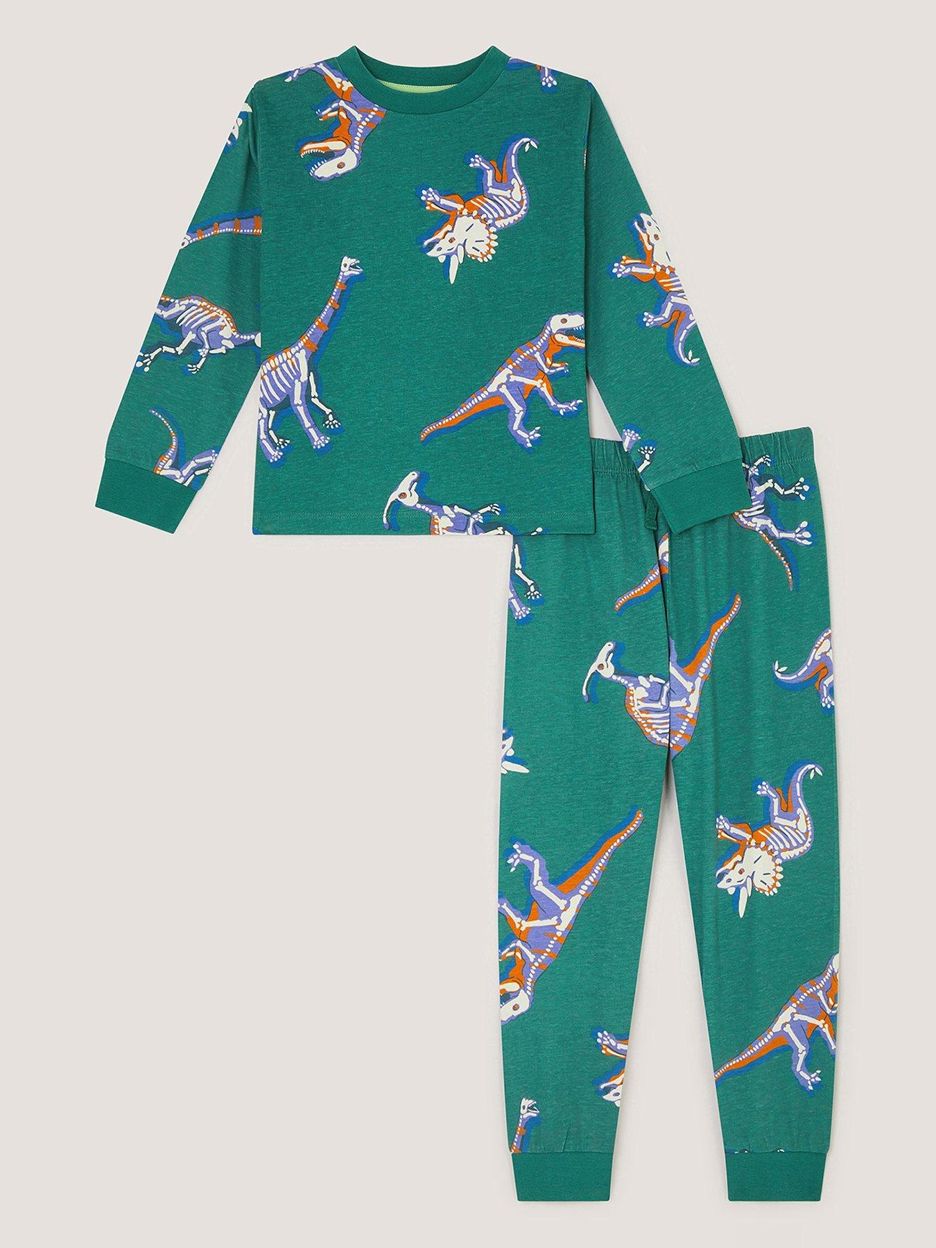 Monsoon Boys Jersey Glow In The Dark Printed Dino Pyjamas - Green