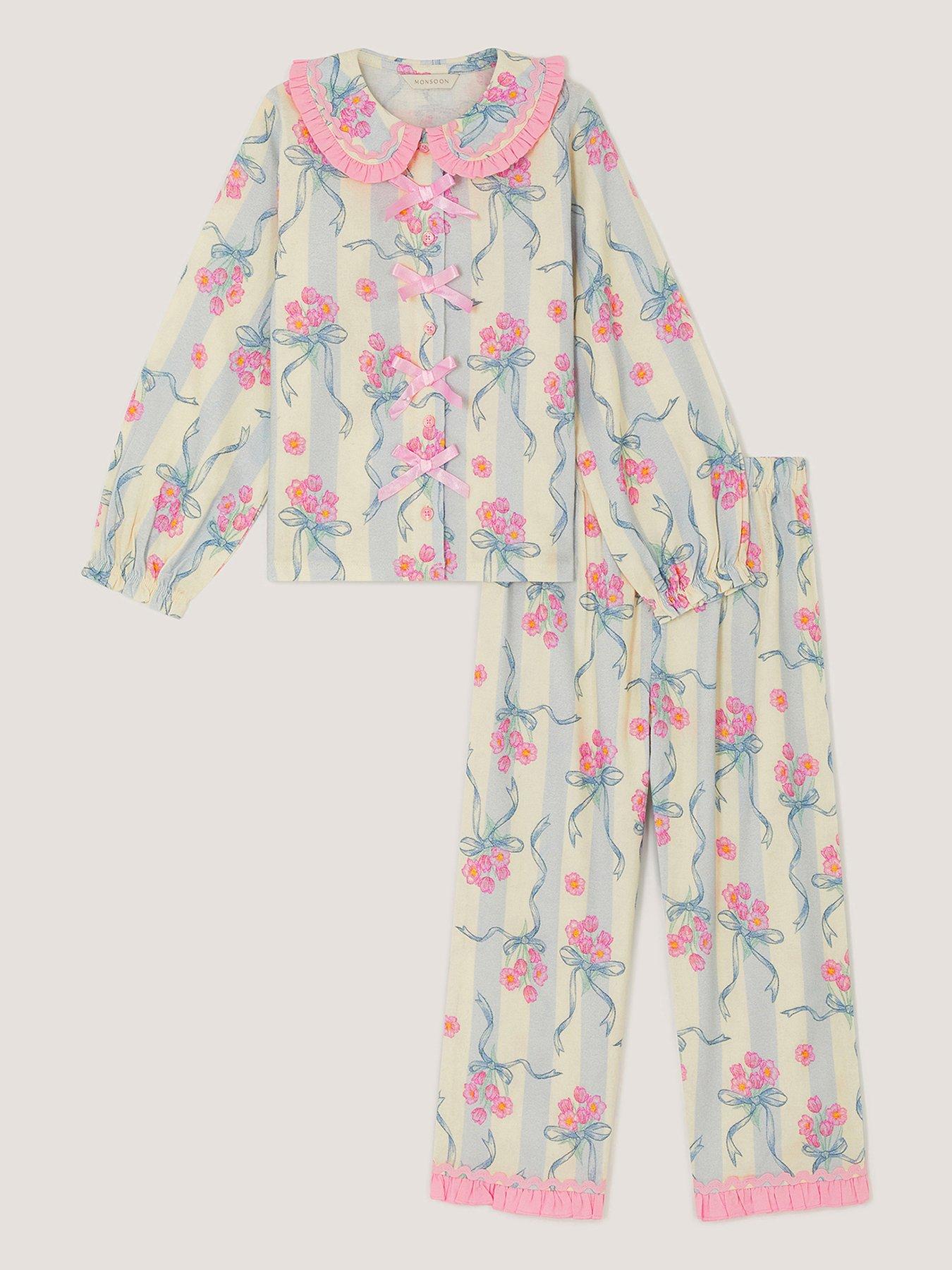 Image 1 of 3 of Monsoon Girls Woven French Garden Pyjamas - Light Cream
