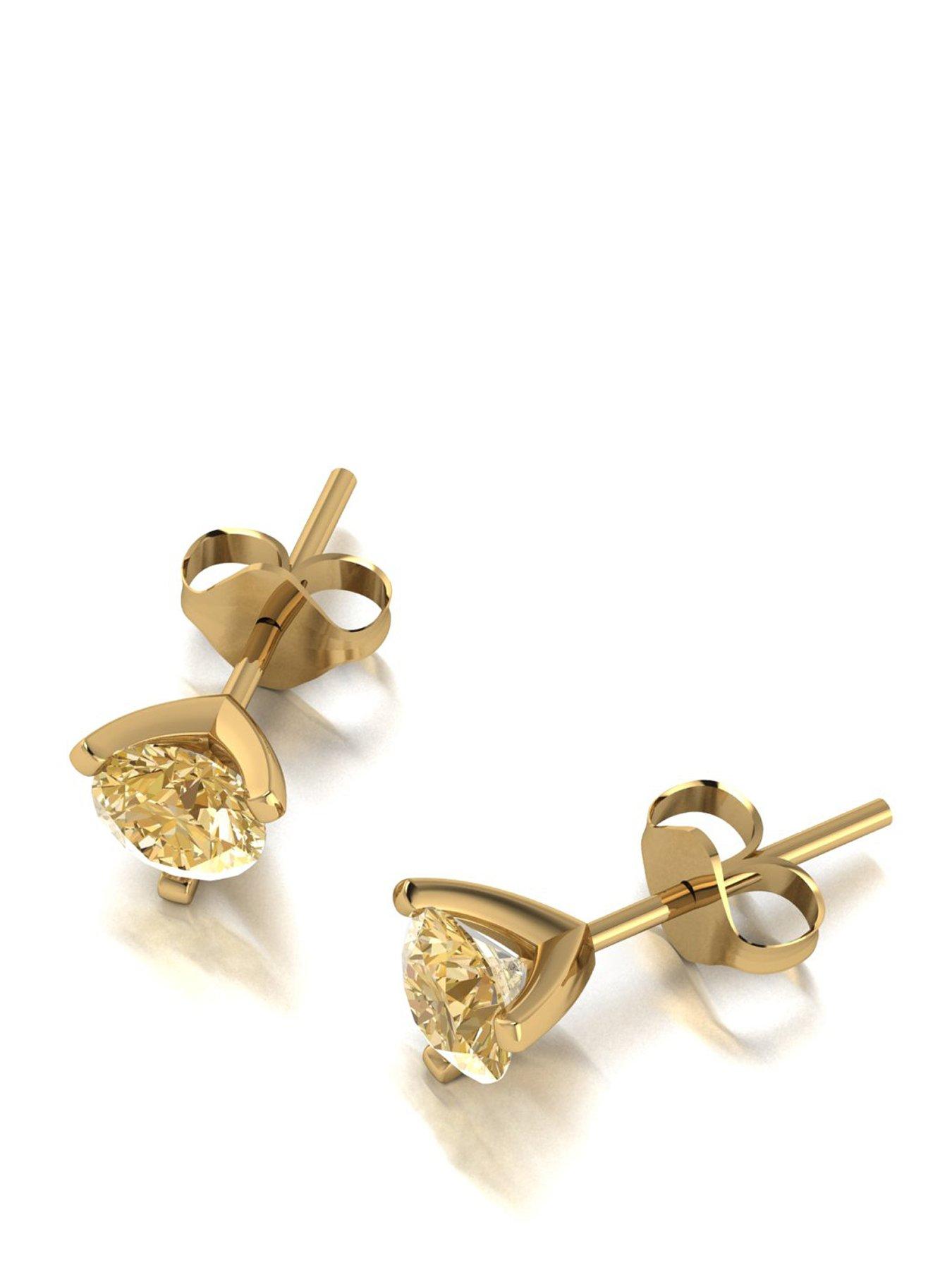 Moissanite 9ct Yellow Gold 5.0mm Champagne Moissanite Stud Earrings total 1.00ct