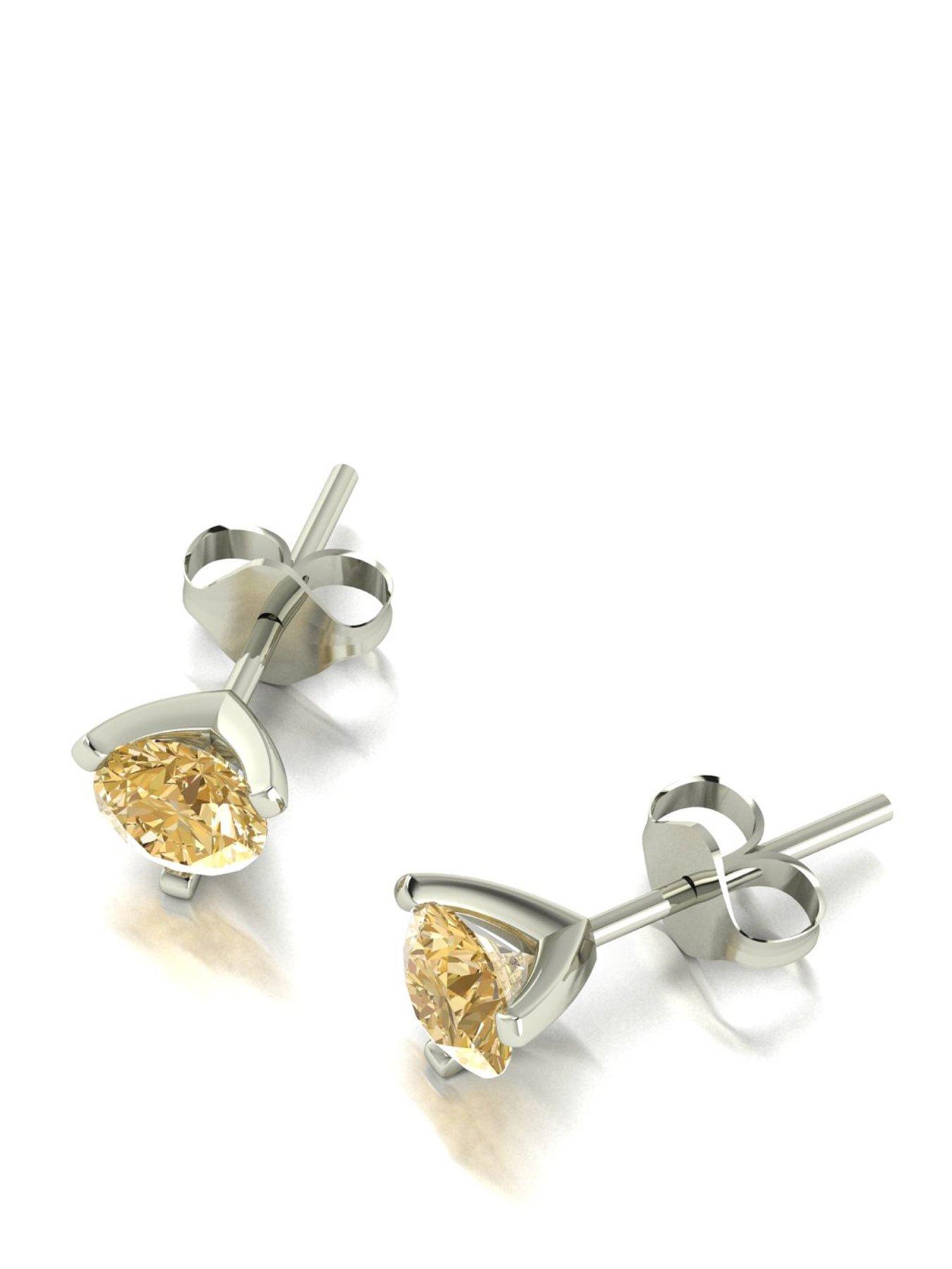 Moissanite 9ct White Gold 5.0mm Champagne Moissanite Stud Earrings total 1.00ct