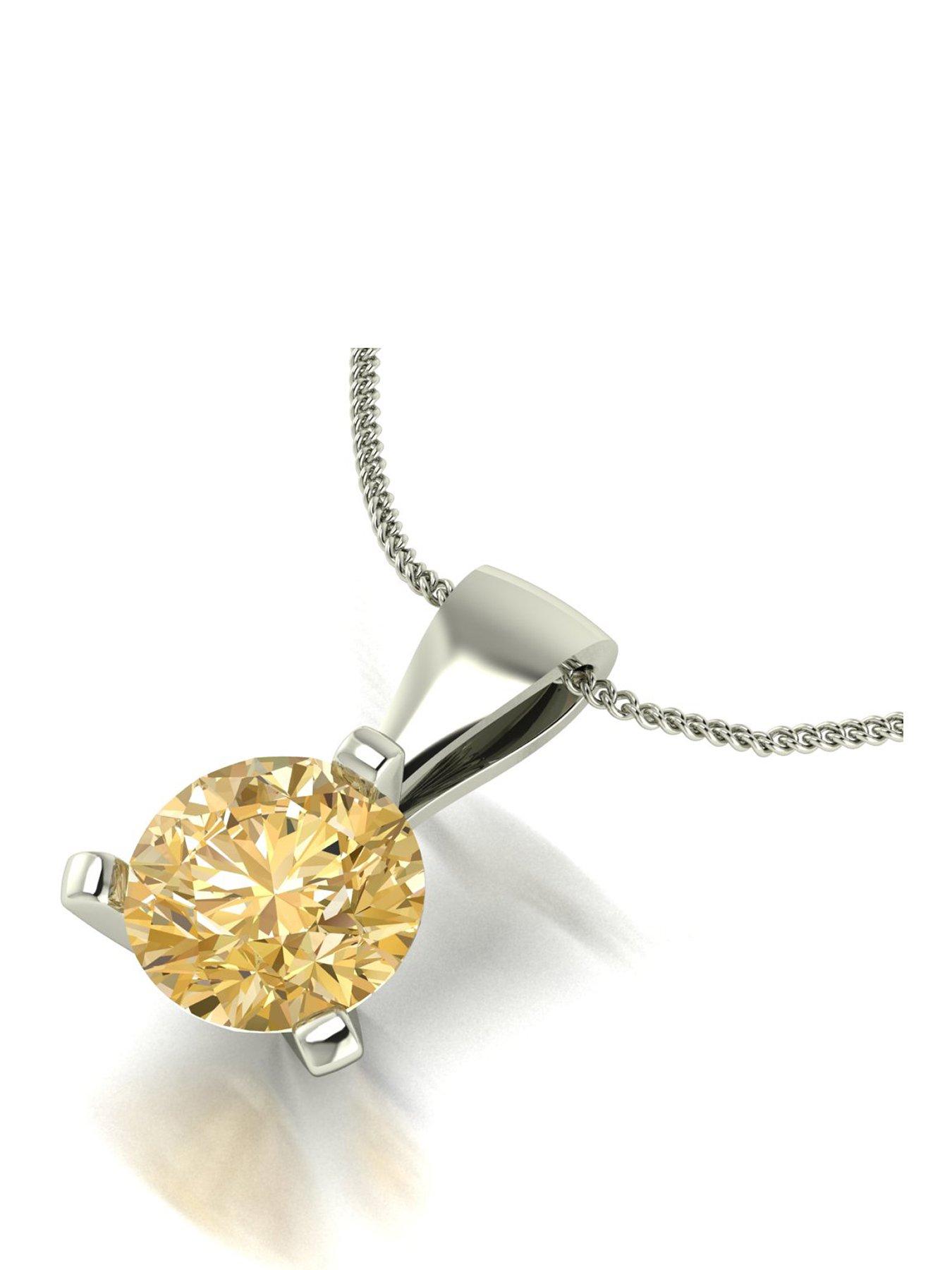 Moissanite 9ct White Gold 6.50mm Champagne Moissanite Pendant and Chain Eq 1.00ct