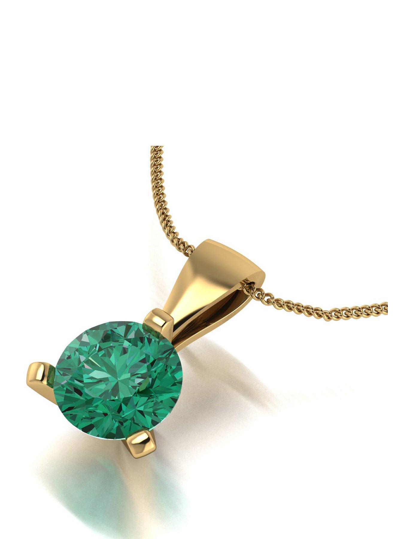 Moissanite 9ct Yellow Gold 6.50mm Verde Brillante Moissanite Pendant and Chain Eq 1.00ct