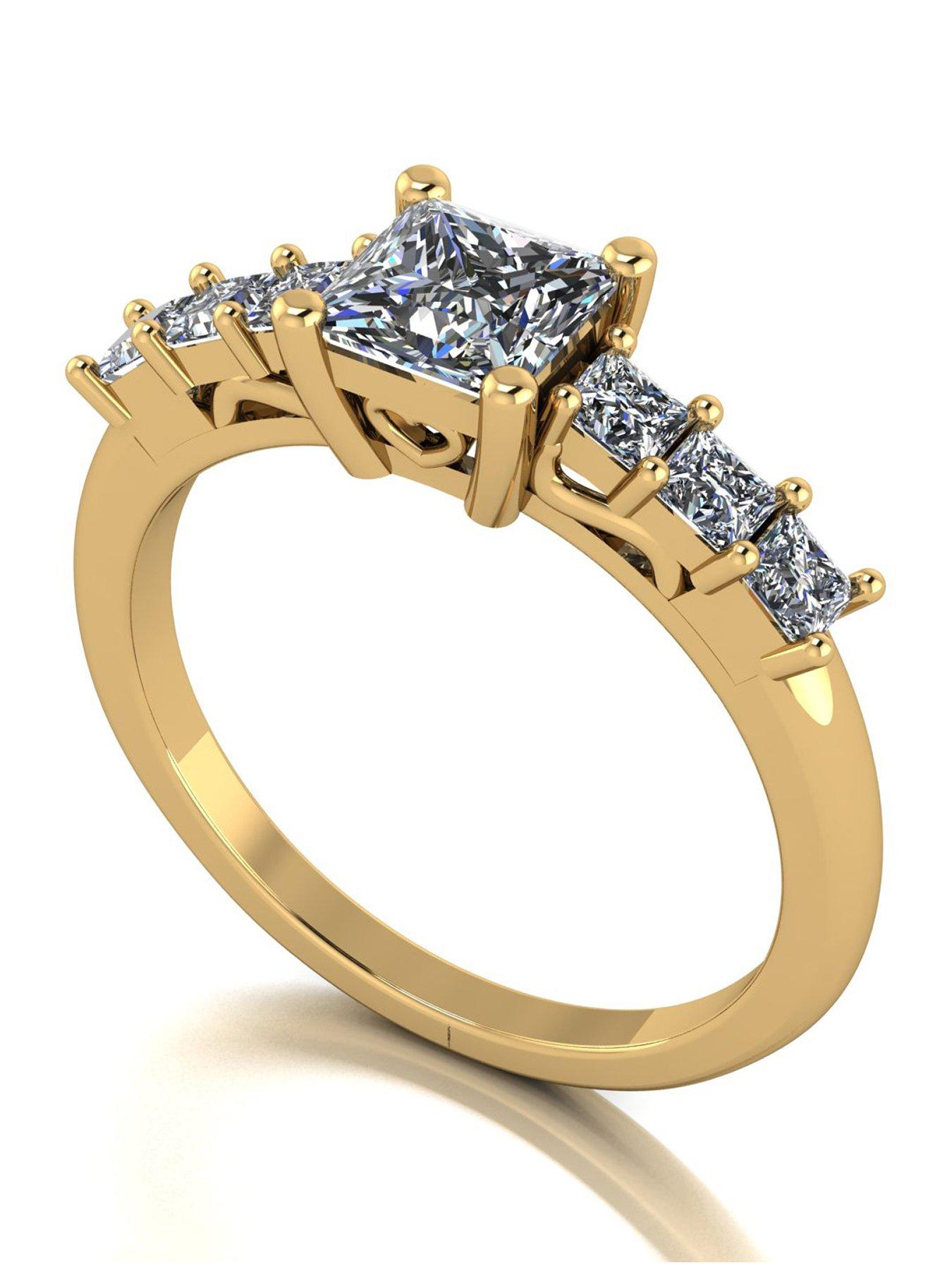 Moissanite 9ct Yellow Gold 1.75ct total Princess Cut Moissanite Solitaire Ring