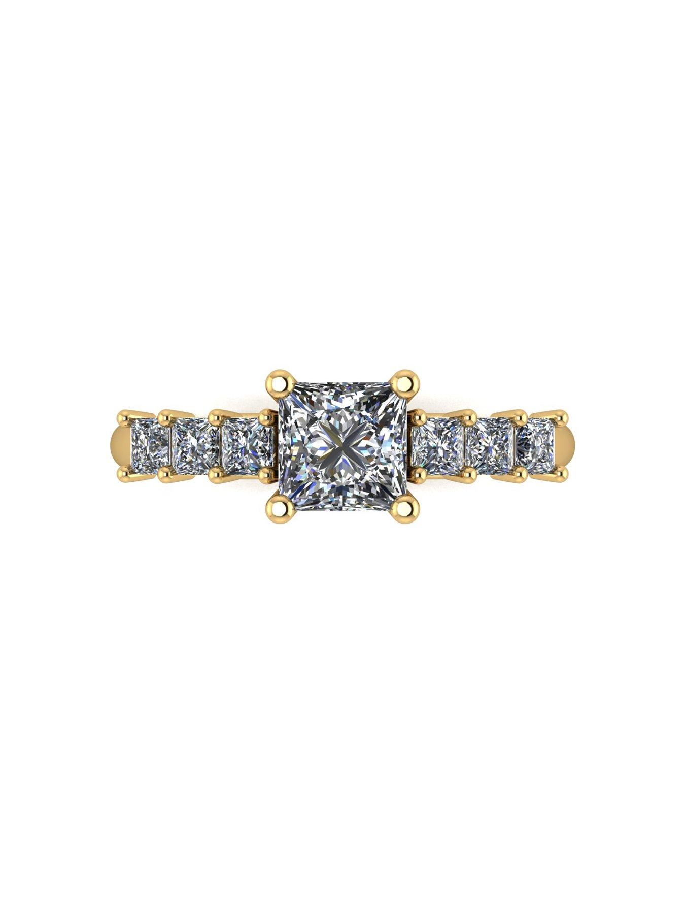 Image 4 of 5 of Moissanite 9ct Yellow Gold 1.75ct total Princess Cut Moissanite Solitaire Ring