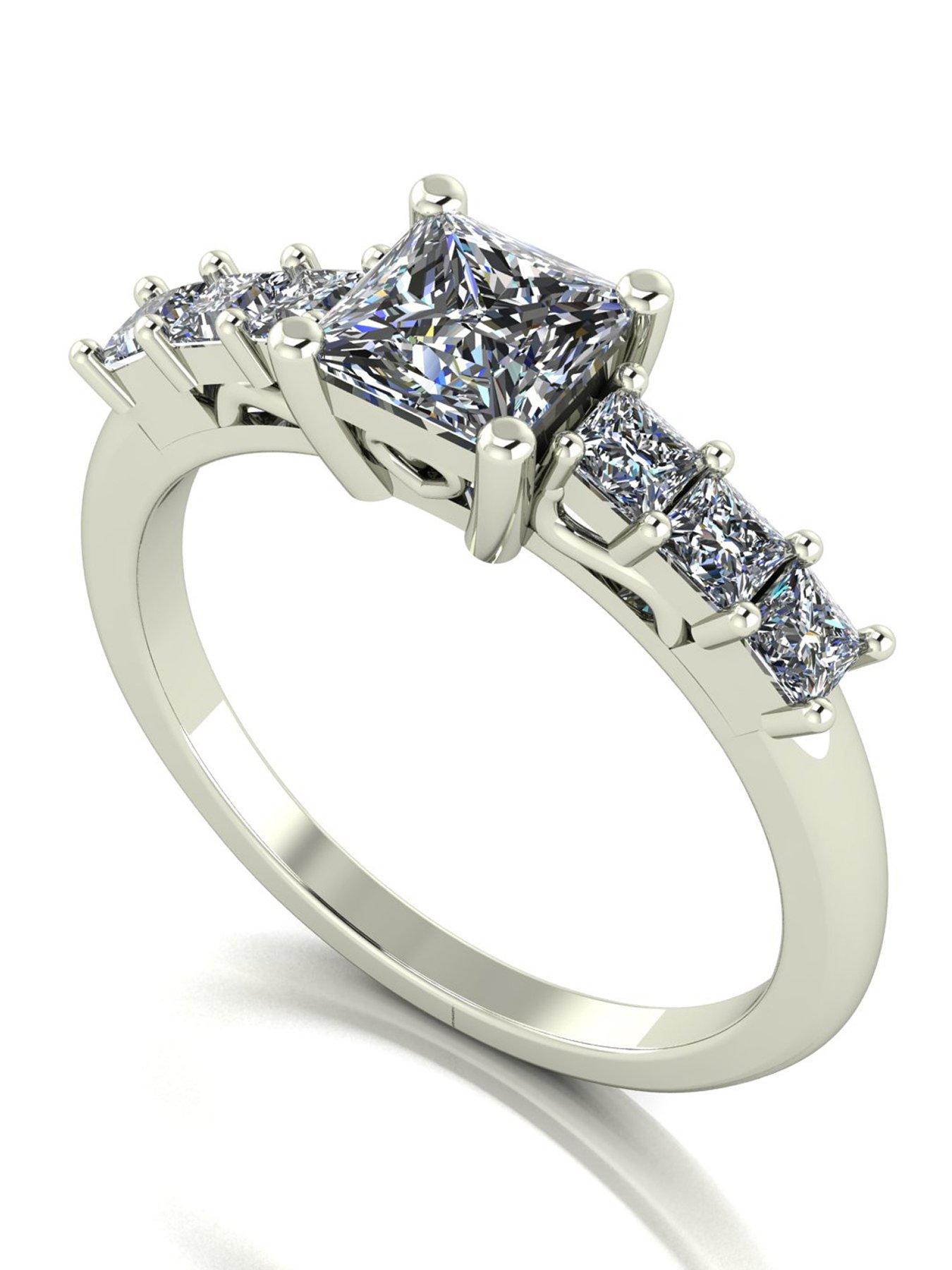 Image 1 of 5 of Moissanite 9ct White Gold Princess Cut Moissanite Solitaire Ring