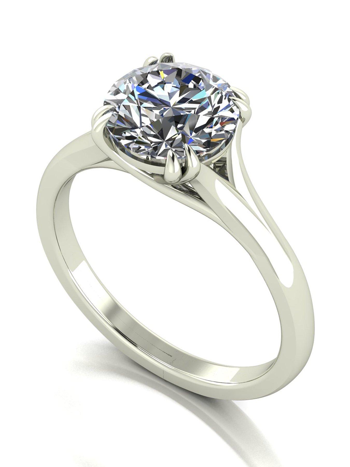 Moissanite 9ct White Gold 2.00ct Eq Round Brilliant Moissanite Ring