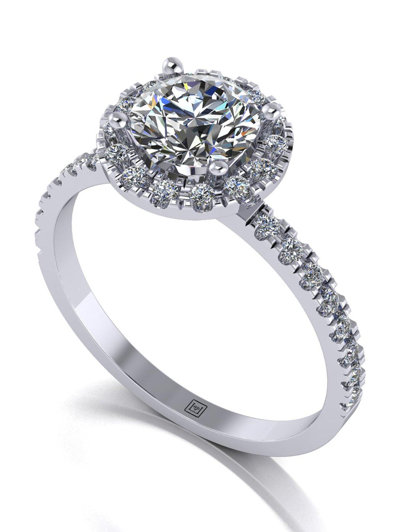 Image 1 of 5 of Moissanite Platinum 1.30ct total Moissanite Halo Solitaire Ring
