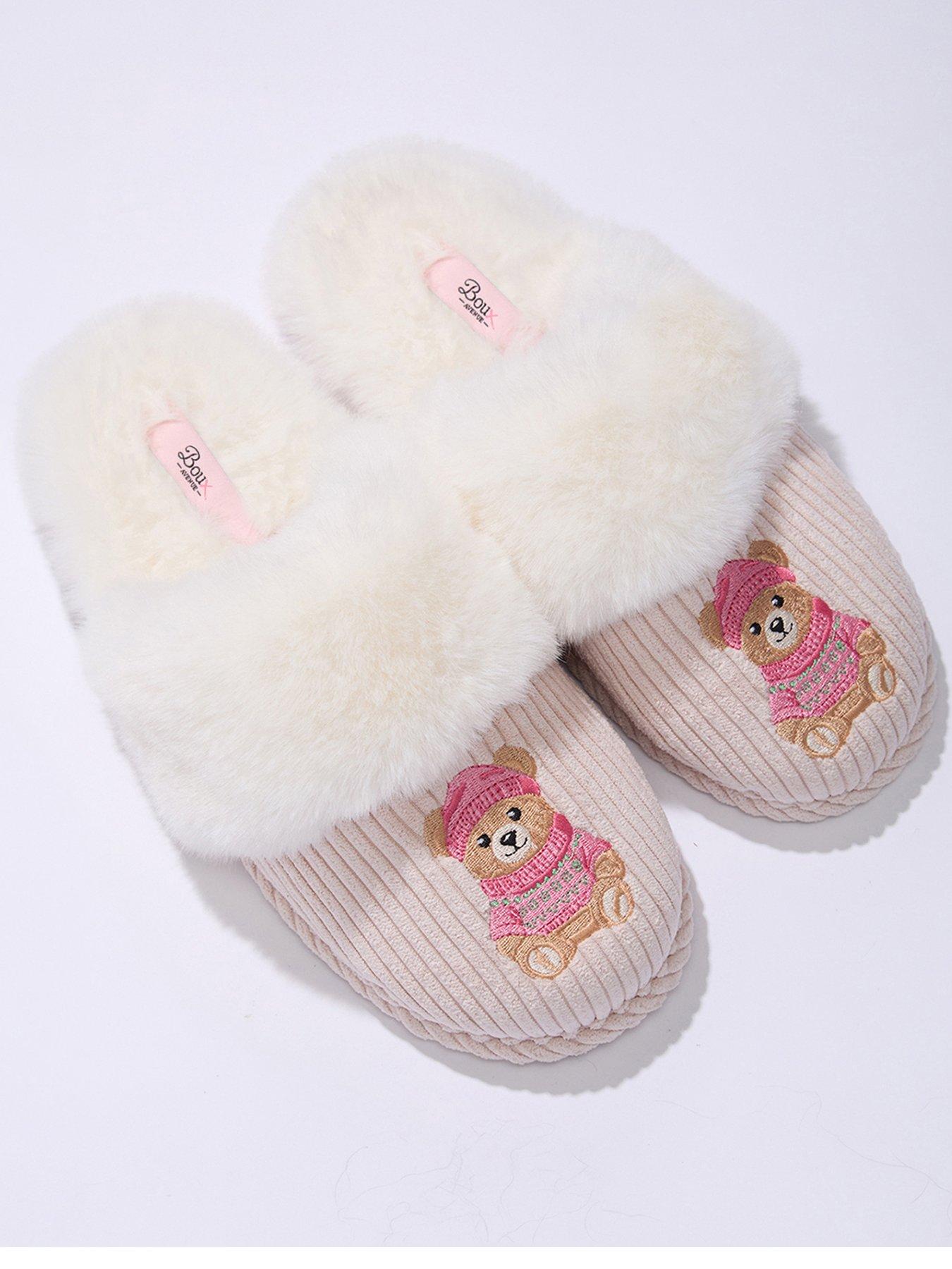Boux Avenue Teddy Emb Plush Corded Mule - Ivory Mix