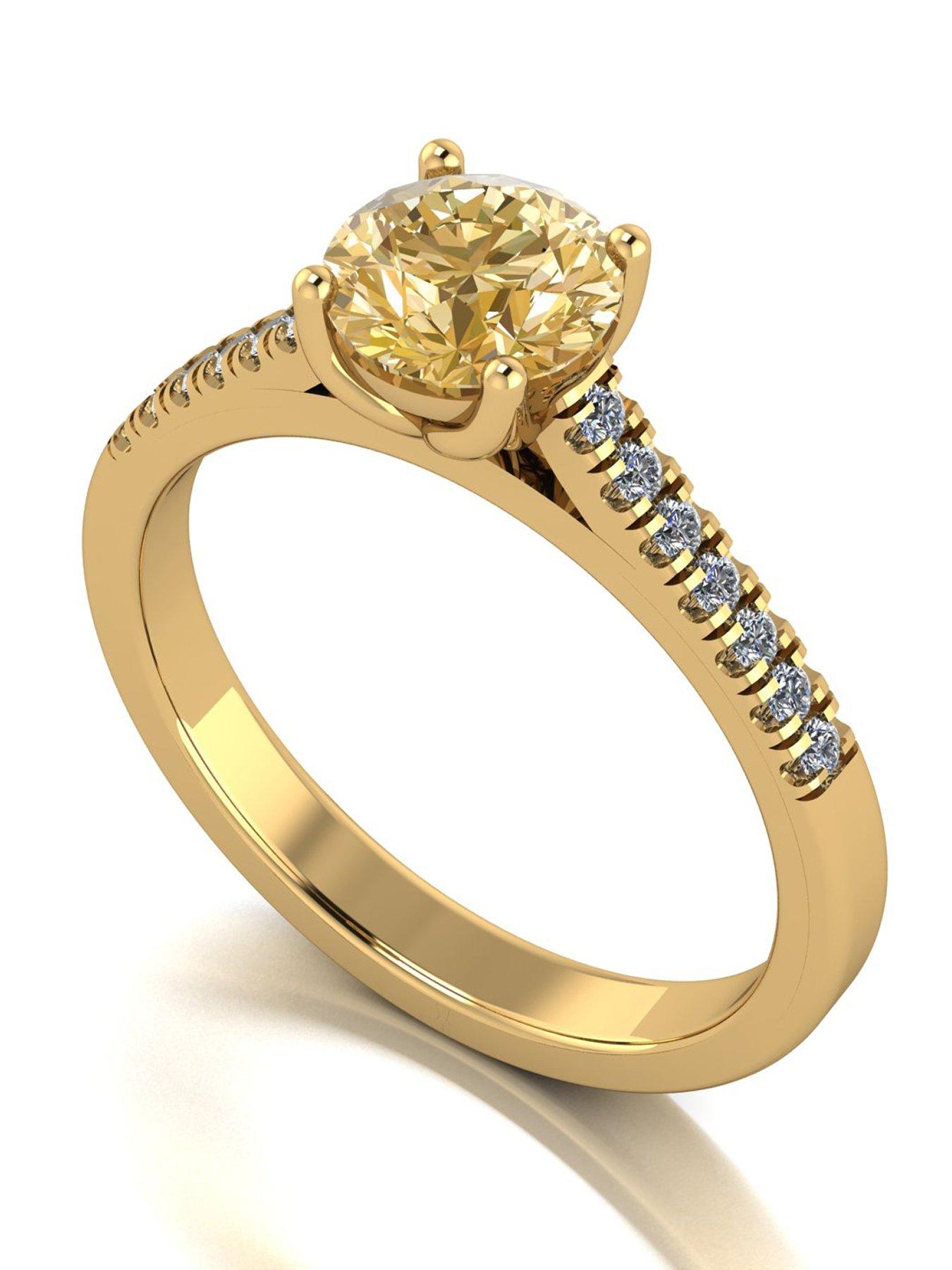 Image 1 of 5 of Moissanite 9ct Yellow Gold Champagne Moissanite Solitaire ring al