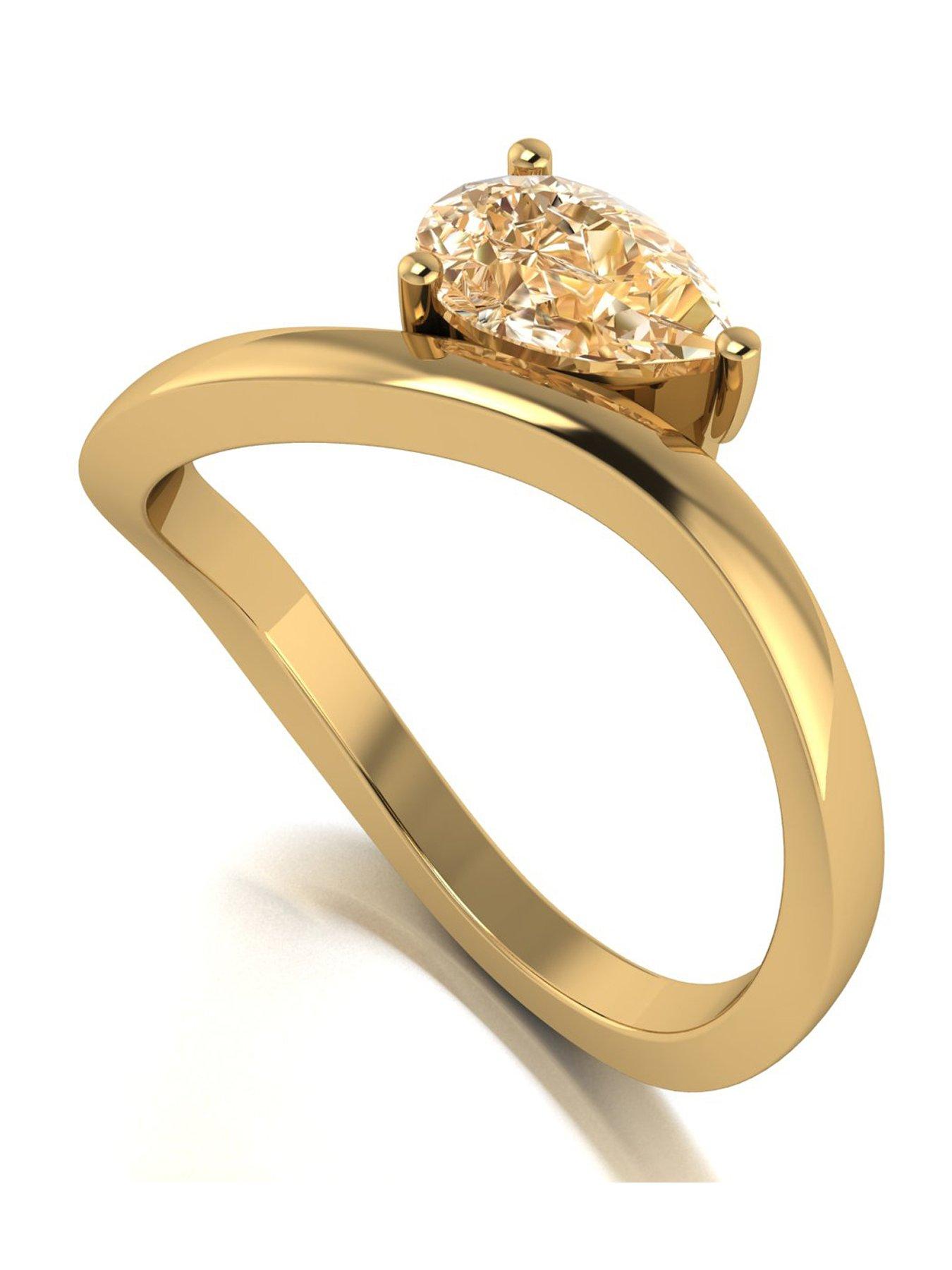 Moissanite 9ct Yellow Gold 1.00ct eq Champagne Pear Shapped Moissanite Ring