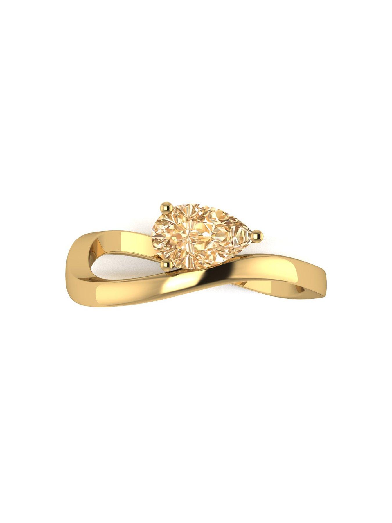Image 4 of 5 of Moissanite 9ct Yellow Gold 1.00ct eq Champagne Pear Shapped Moissanite Ring