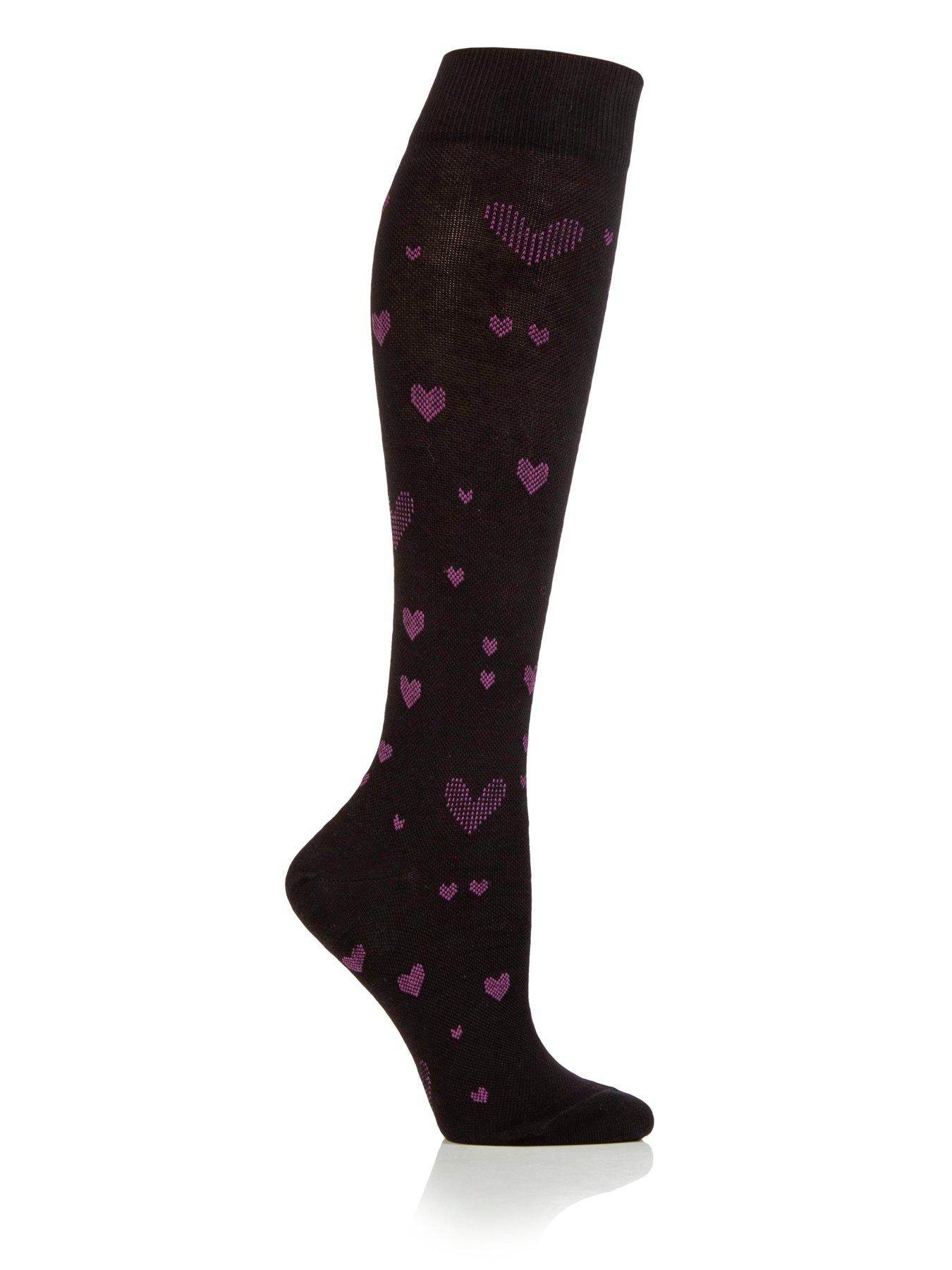 Heat Holders Pack Of Ladies Iomi Jacquard Flight Socks 4-7 - Black With Pink Hearts