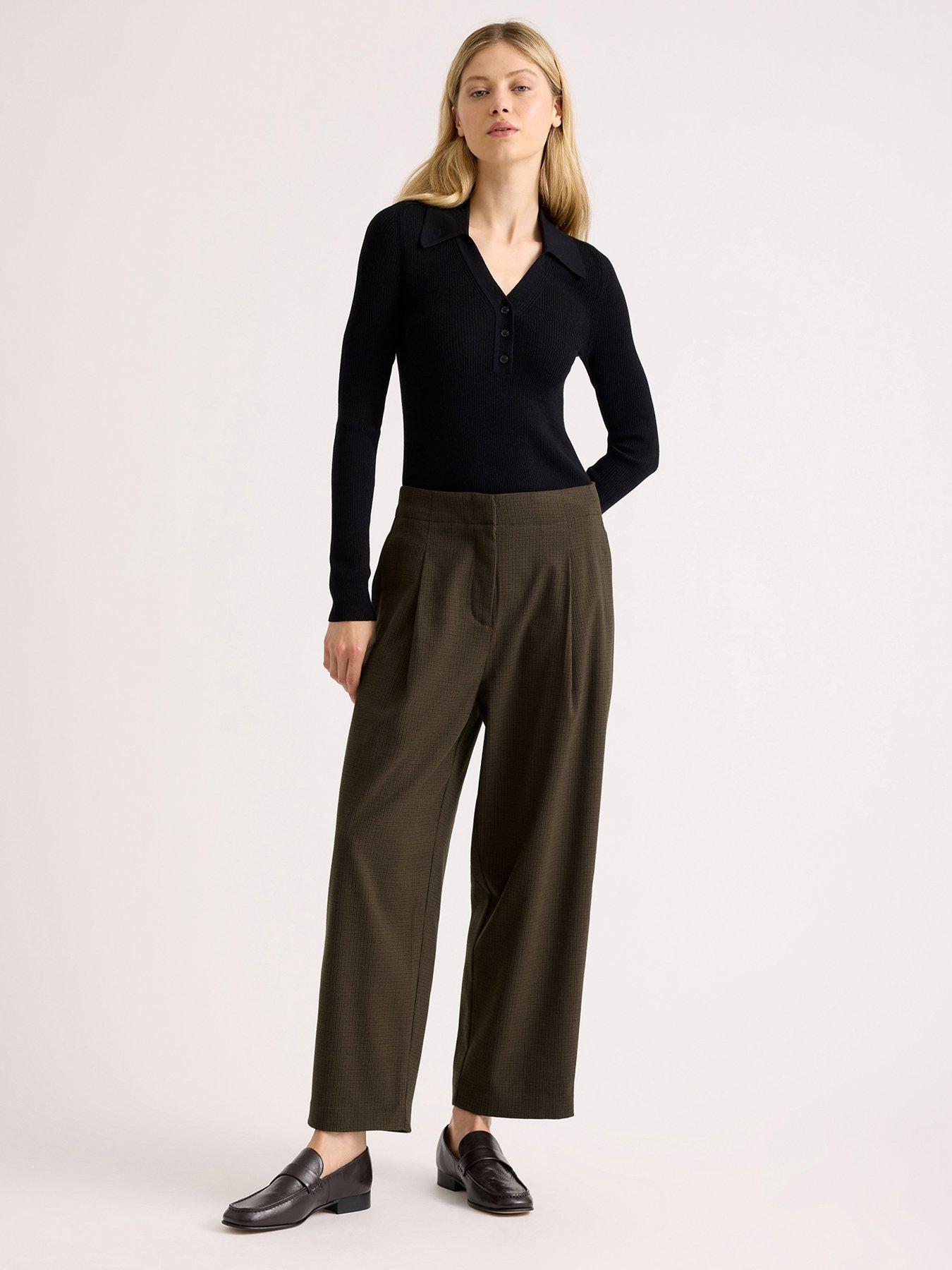 Albaray Mini Checked Barrel Trouser - Brown