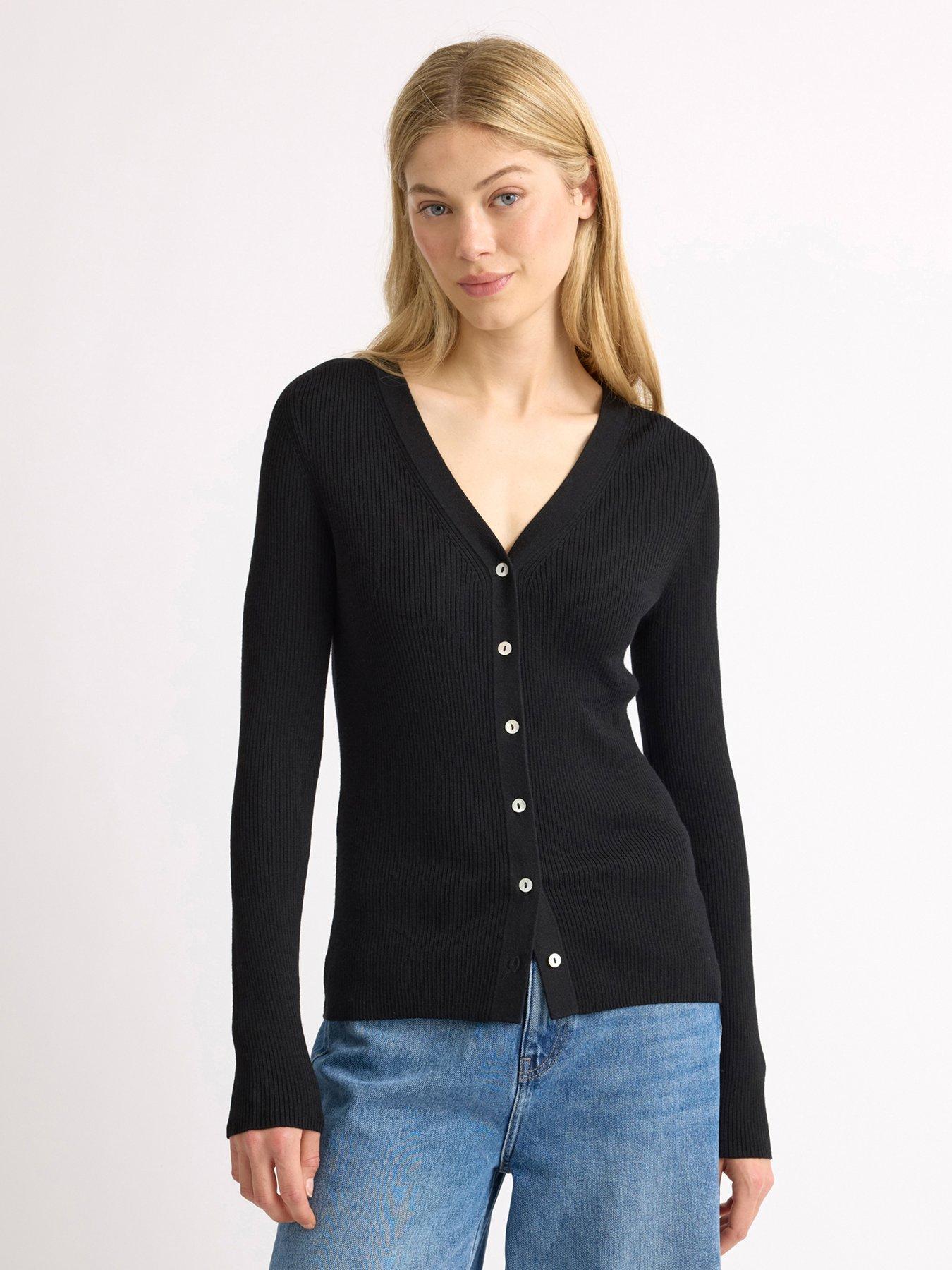 Albaray Rib V-Neck Cardigan - Black