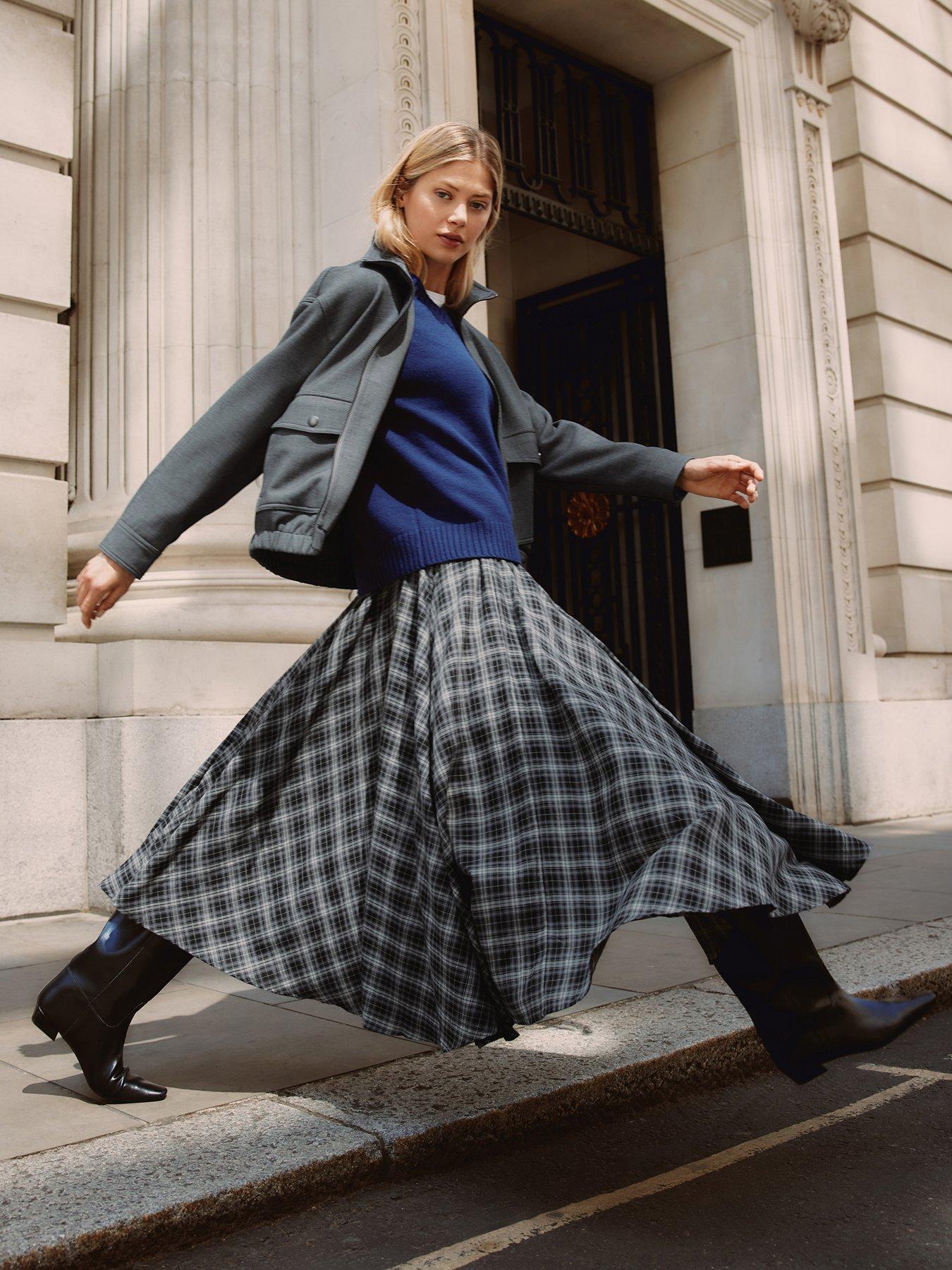 Albaray Check Full Skirt - Grey