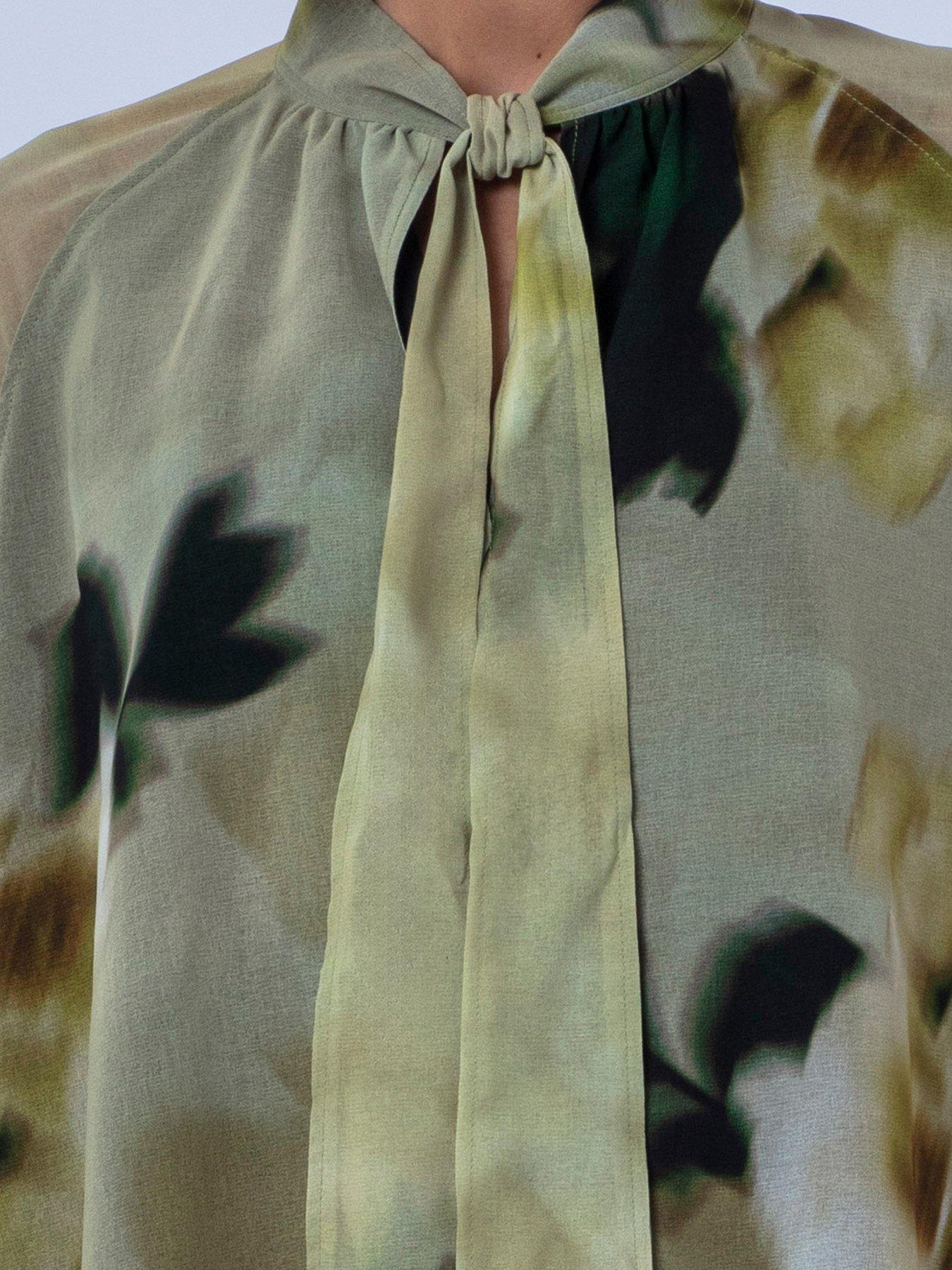 Image 5 of 7 of Religion Liv High Neck Button-Through&nbsp;Blouse With Tie Sash In Floral Blur Print - Yellow