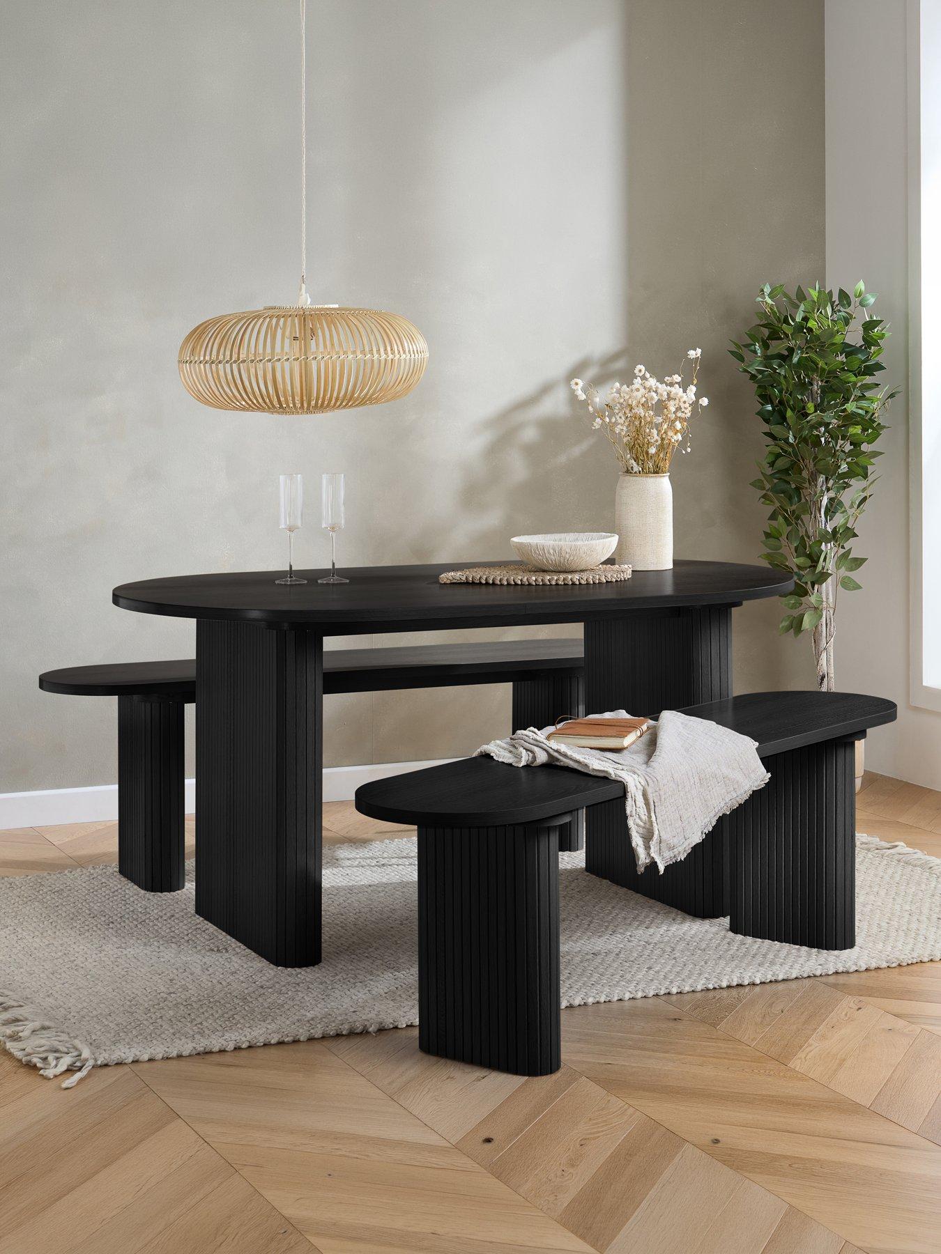 Image 1 of 6 of Birlea Axel Oval Fluted Dining Table With 2 Benches