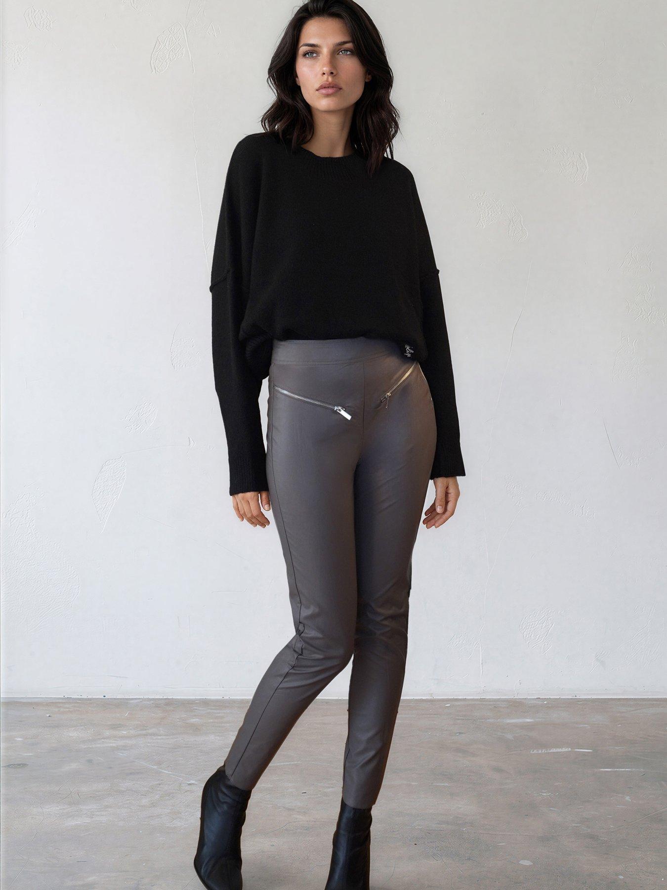 Image 3 of 7 of Religion Womens Ida Faux Leather Zip Detail Skinny Trousers - Grey
