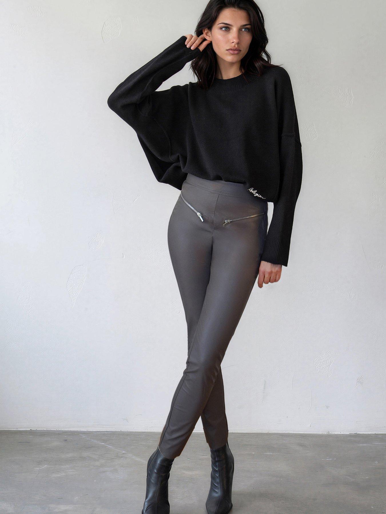 Image 5 of 7 of Religion Womens Ida Faux Leather Zip Detail Skinny Trousers - Grey