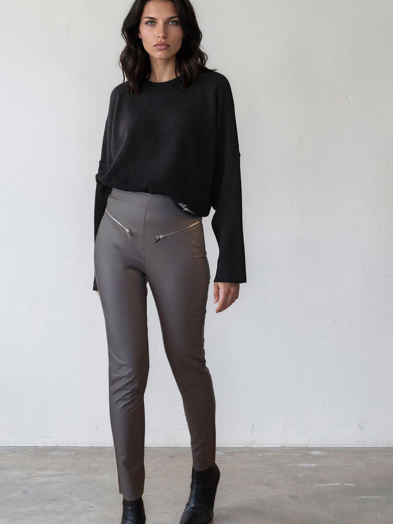 Image 6 of 7 of Religion Womens Ida Faux Leather Zip Detail Skinny Trousers - Grey