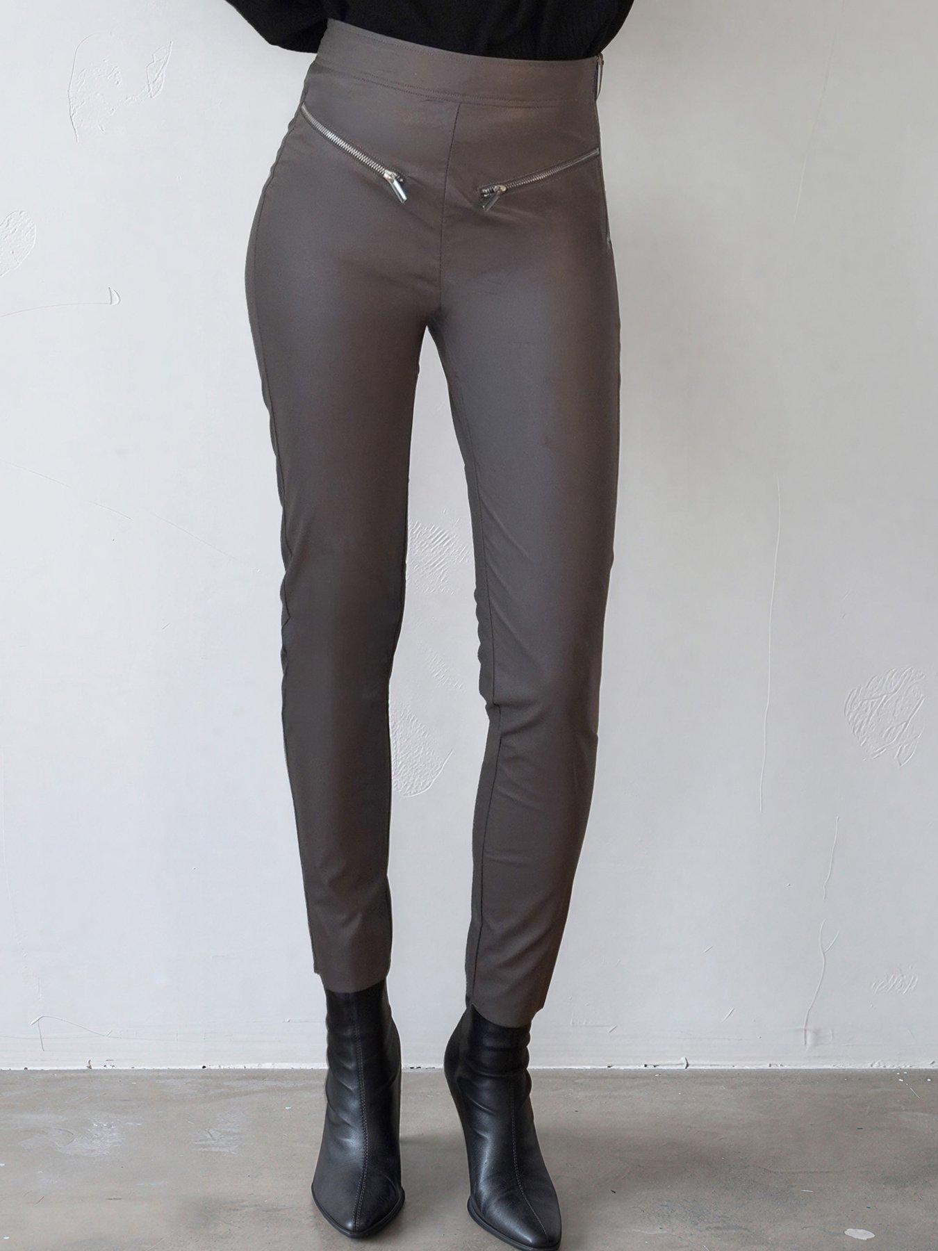 Image 7 of 7 of Religion Womens Ida Faux Leather Zip Detail Skinny Trousers - Grey