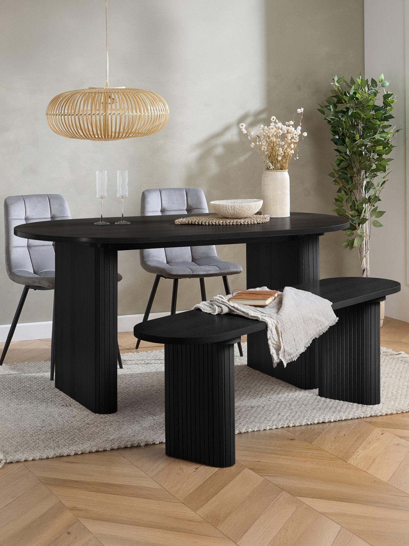 Birlea Axel Oval Fluted Dining Table With 2 Chairs And Bench