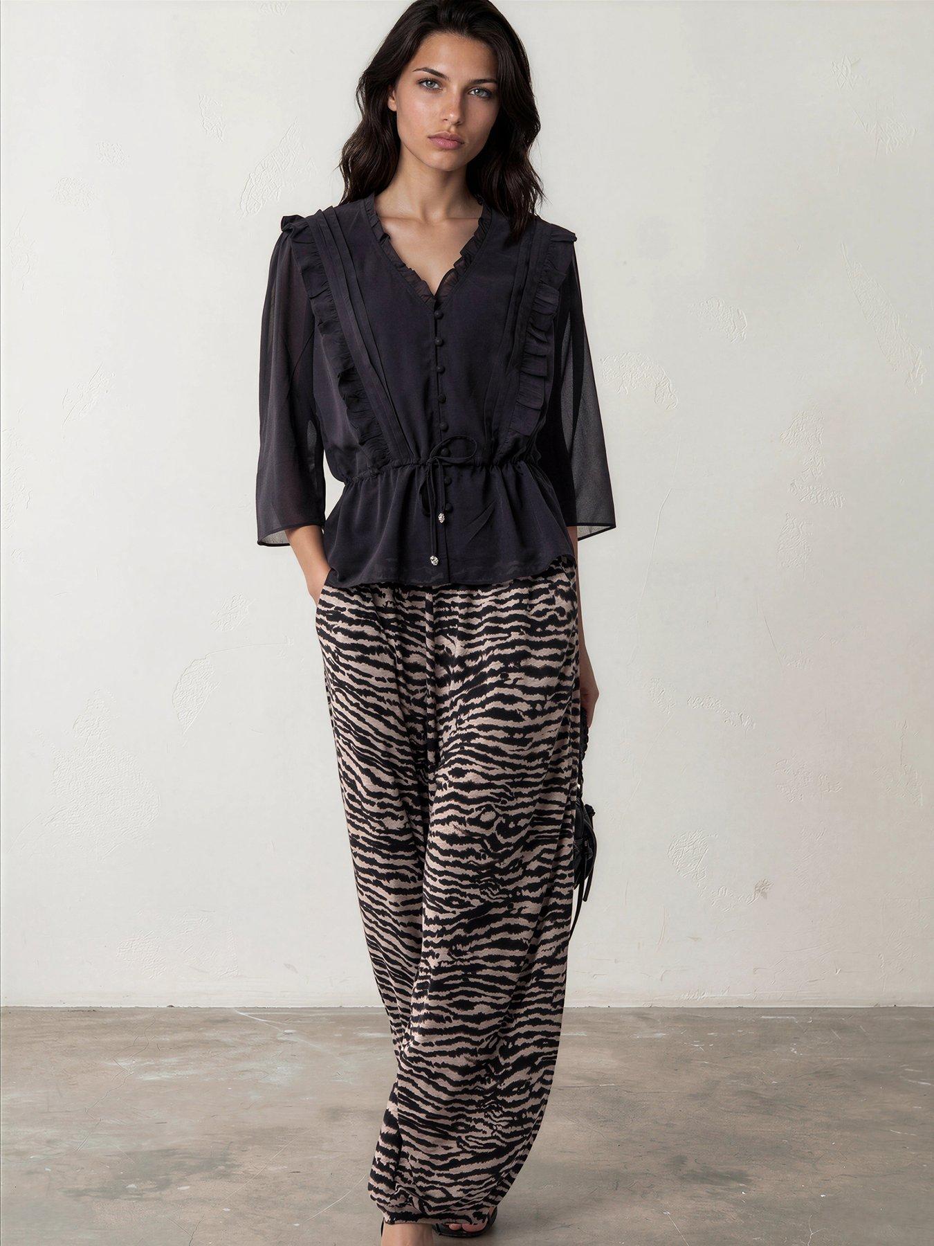 Religion Loose Fitting Lyla Jersey Trouser In Zebra Print With Cuffed Hem - Beige