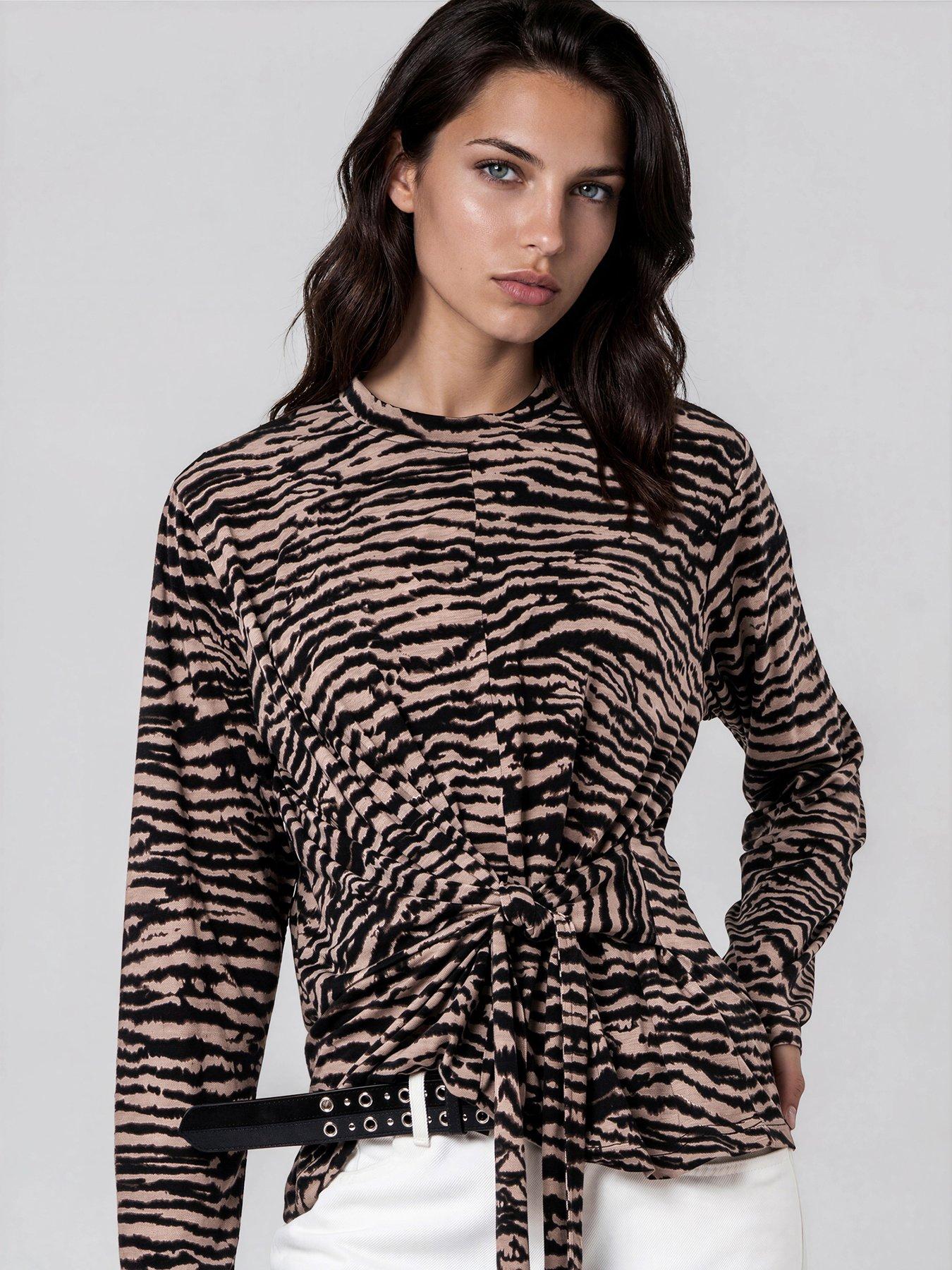 Religion Lyla Top With Tie Detail If Soft Jersey In Zebra Print - Beige