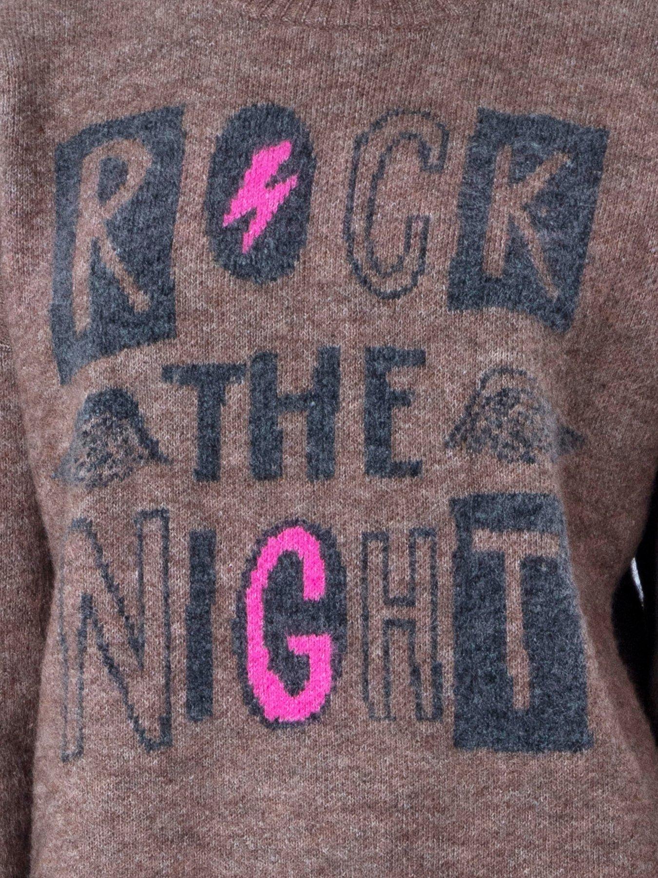Image 5 of 7 of Religion Rock The Night Slogan Design Jacquard Jumper - Taupe