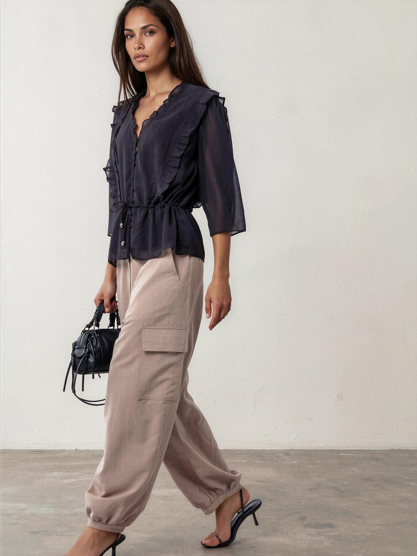 Religion Balloon Utility Mia Trousers In Beige With Pocket Details