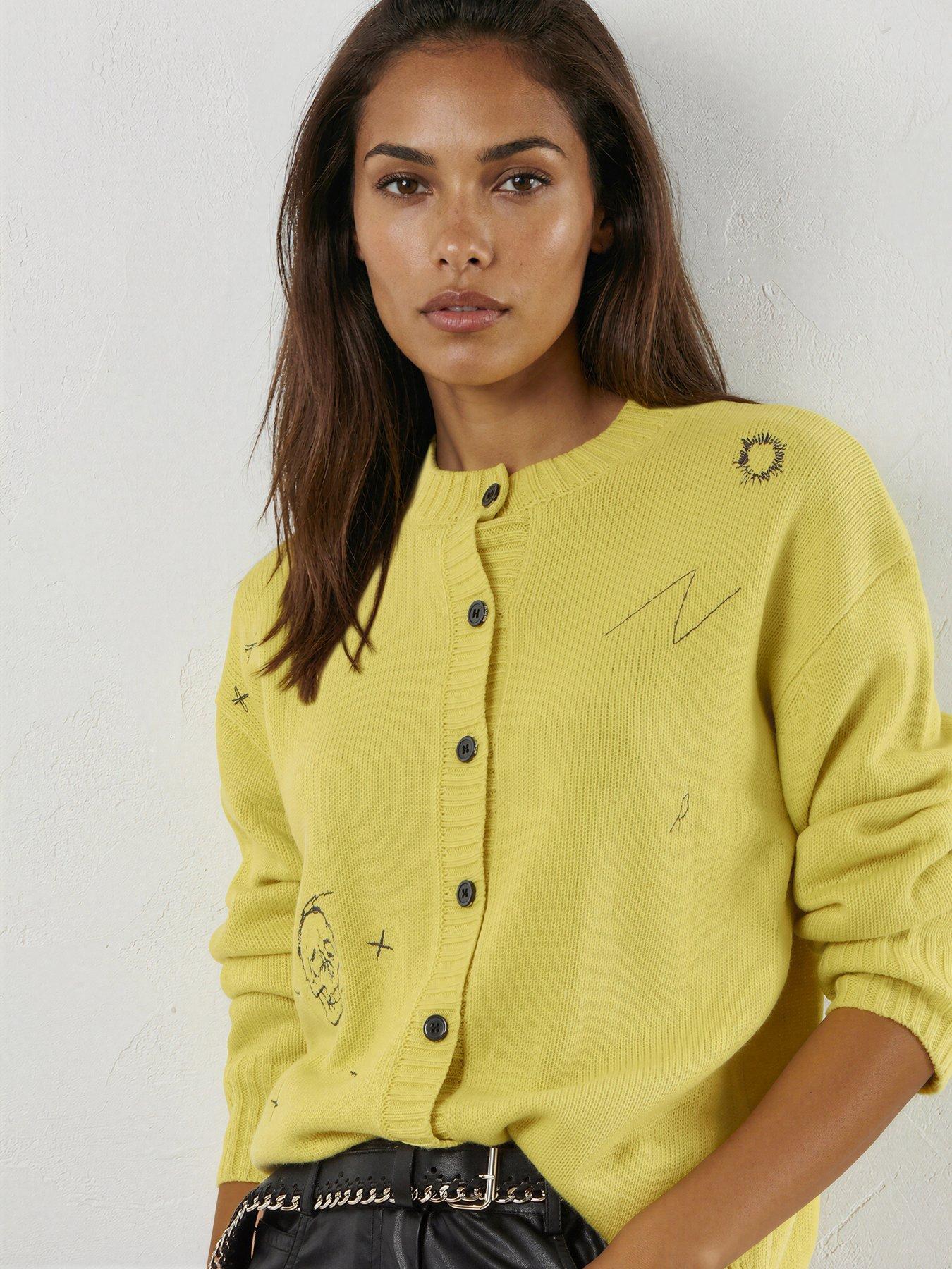 Image 1 of 7 of Religion Cute Mini Maddie Cardigan With Embroidery Design - Yellow