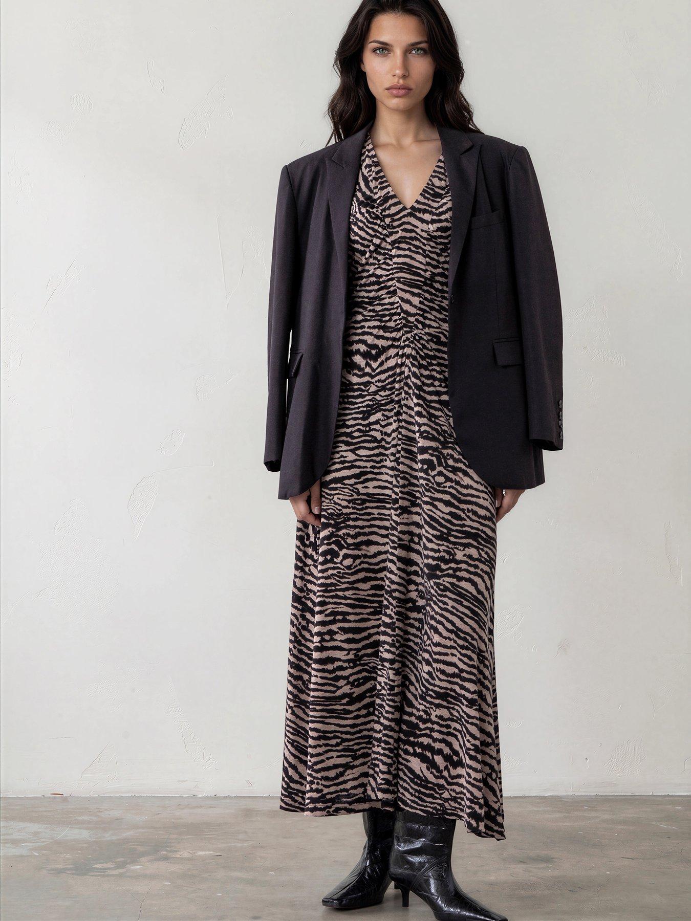 Image 2 of 6 of Religion Eden Maxi Dress In Zebra Print With Gathered V-Neck Detail - Brown