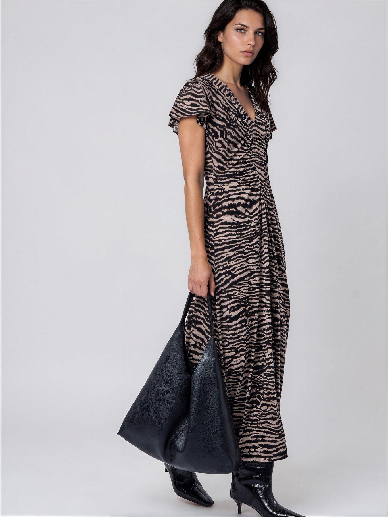 Image 3 of 6 of Religion Eden Maxi Dress In Zebra Print With Gathered V-Neck Detail - Brown